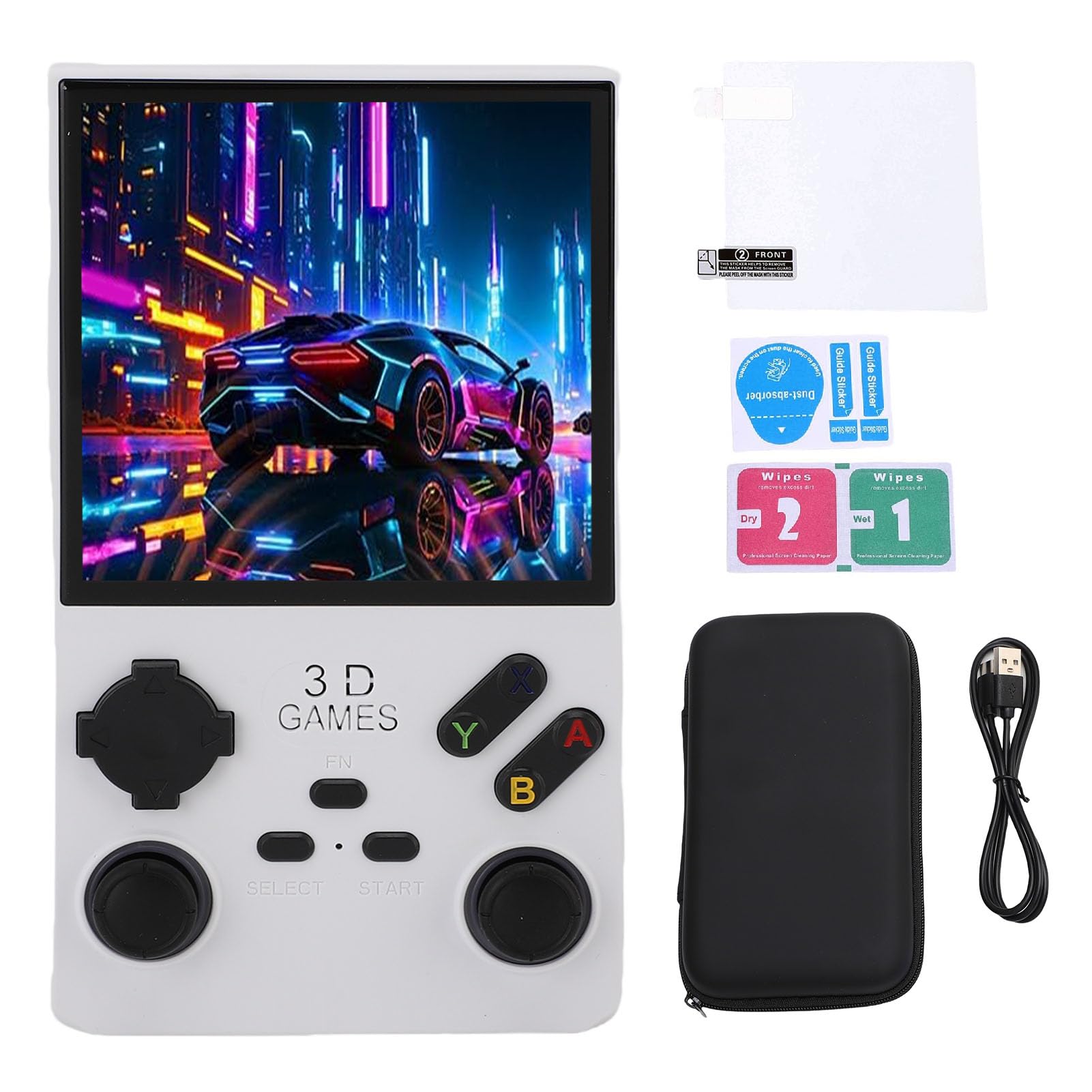 Handheld-Retro-Gaming-Konsole mit 256 GB Speicherkarte und 4-Zoll-Bildschirm für Unbegrenzten Spaß, Tragbares Gaming für Erwachsene und , ABS-Material (White)