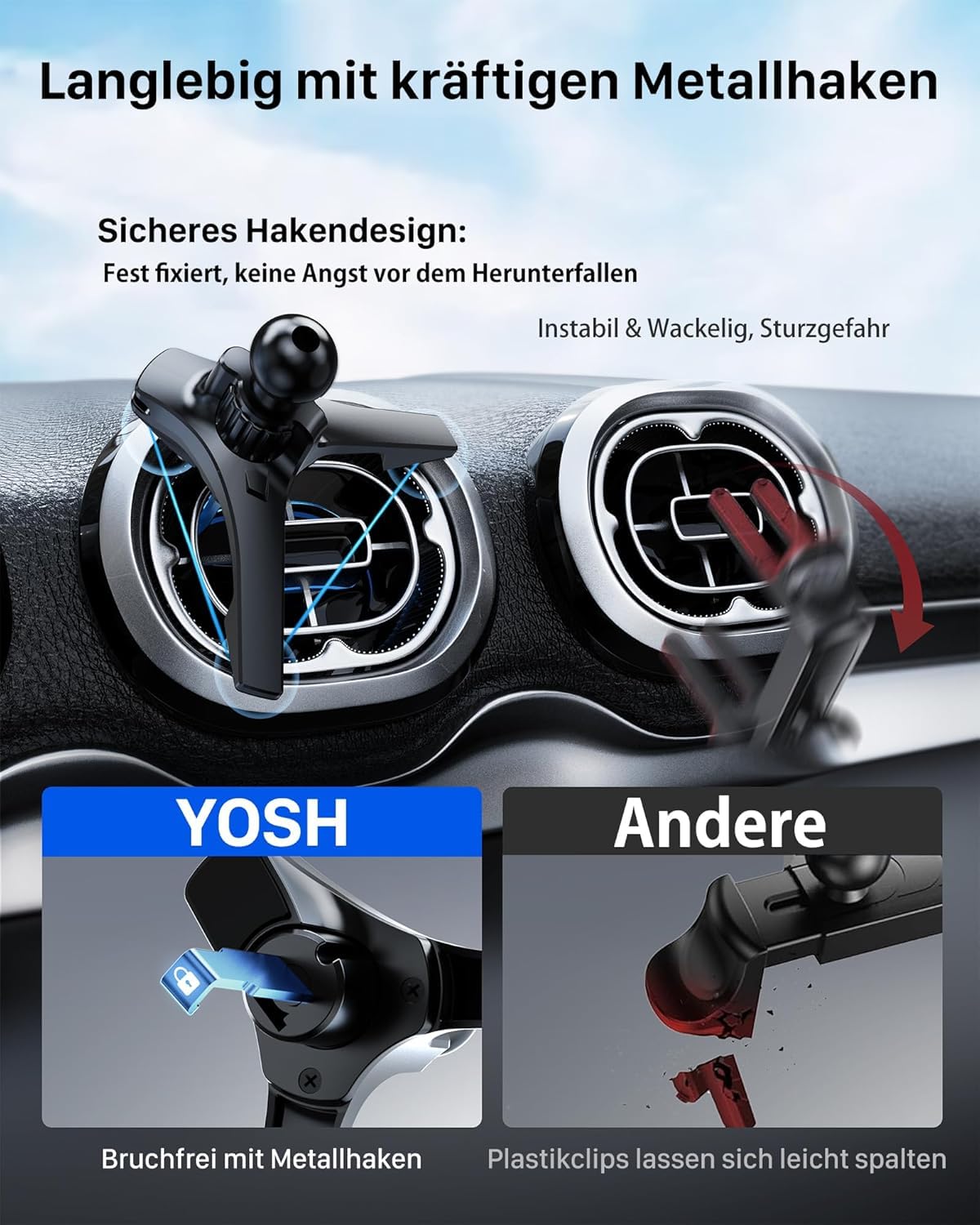 YOSH für Magsafe Autohalterung mit Ladefunktion, für Mercedes A/B/C/V/GLC [Runde Lüftung], [Dreiecksstützdesign & N55 Starke Magnets], Handyhalterung Auto für Magsafe Ladegerät für iPhone 17-12