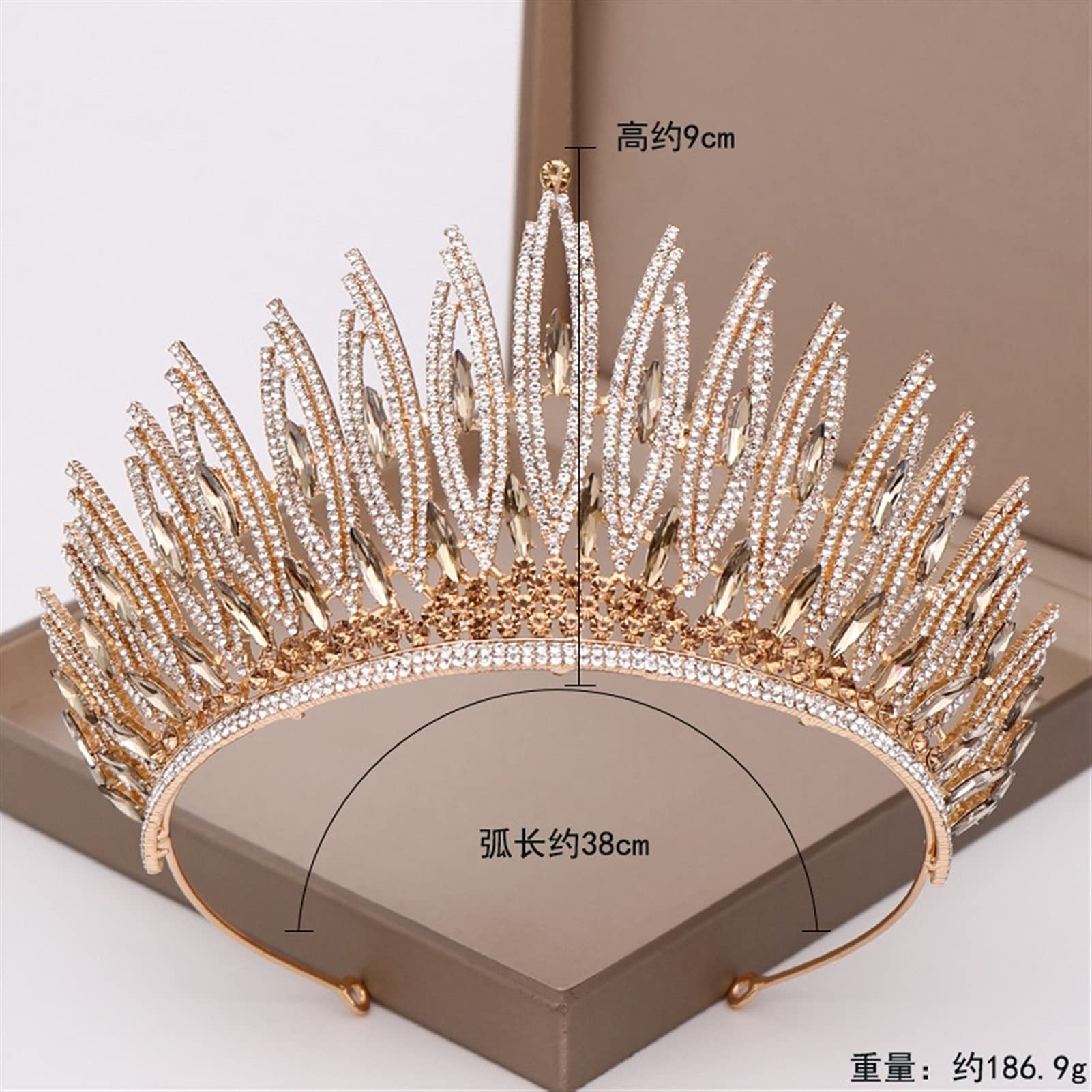 Tocados de Boda Lujoso Rhinestone Crystal Gold Wedding Big Crown Nupcial Tiara Mujer Beauty Pageant Bridal Hair Jewelry Accesorios Regalo Tocado Novia