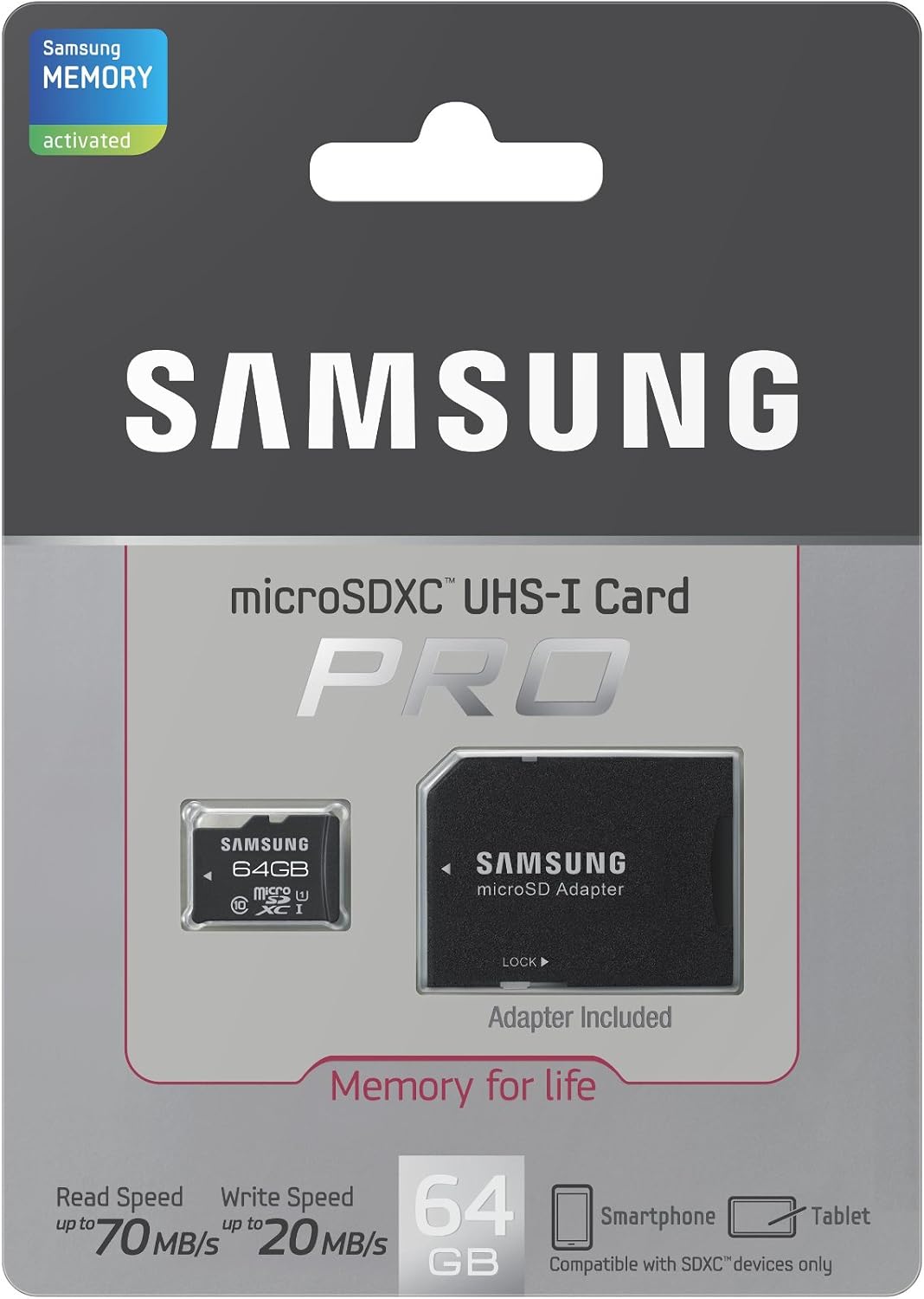 Samsung 64GB PRO Micro SDXC with Adapter - up to 70 MB/s - UHS-1 Class 10 Memory Card (MB-MGCGBA/AM)