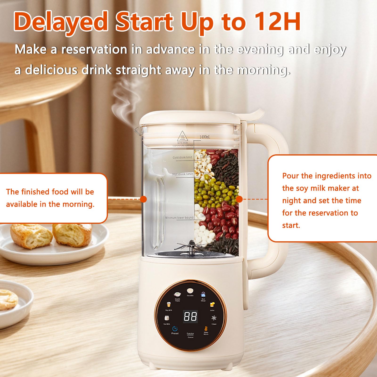 Milky - Macchina per latte di soia 8 in 1, 1400 ml, autopulente, per latte di soia