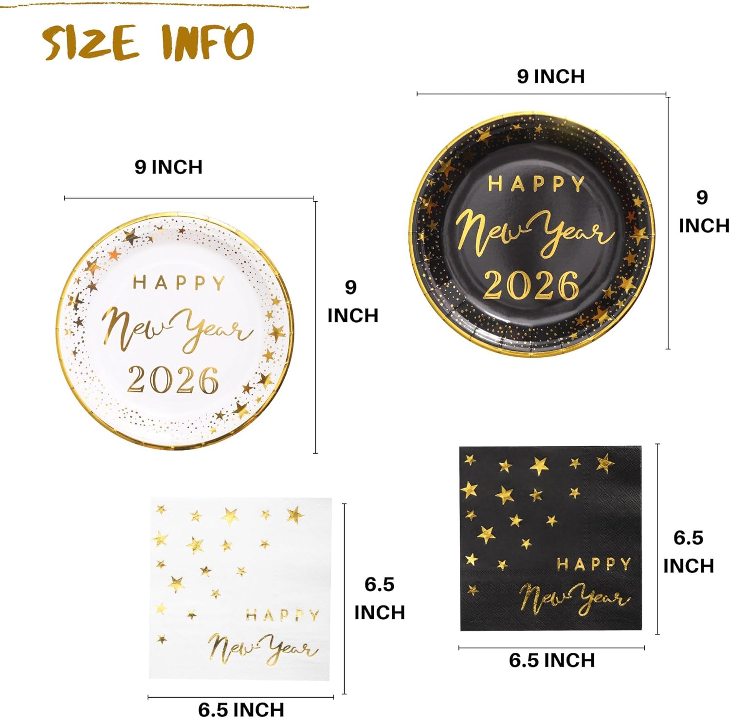 Winoo Design 100PCS Bulk New Year Plates and Napkins Party Supplies - Serves 50PK- 2026 Happy New Year Eve Party Decor Decorations Party Favors