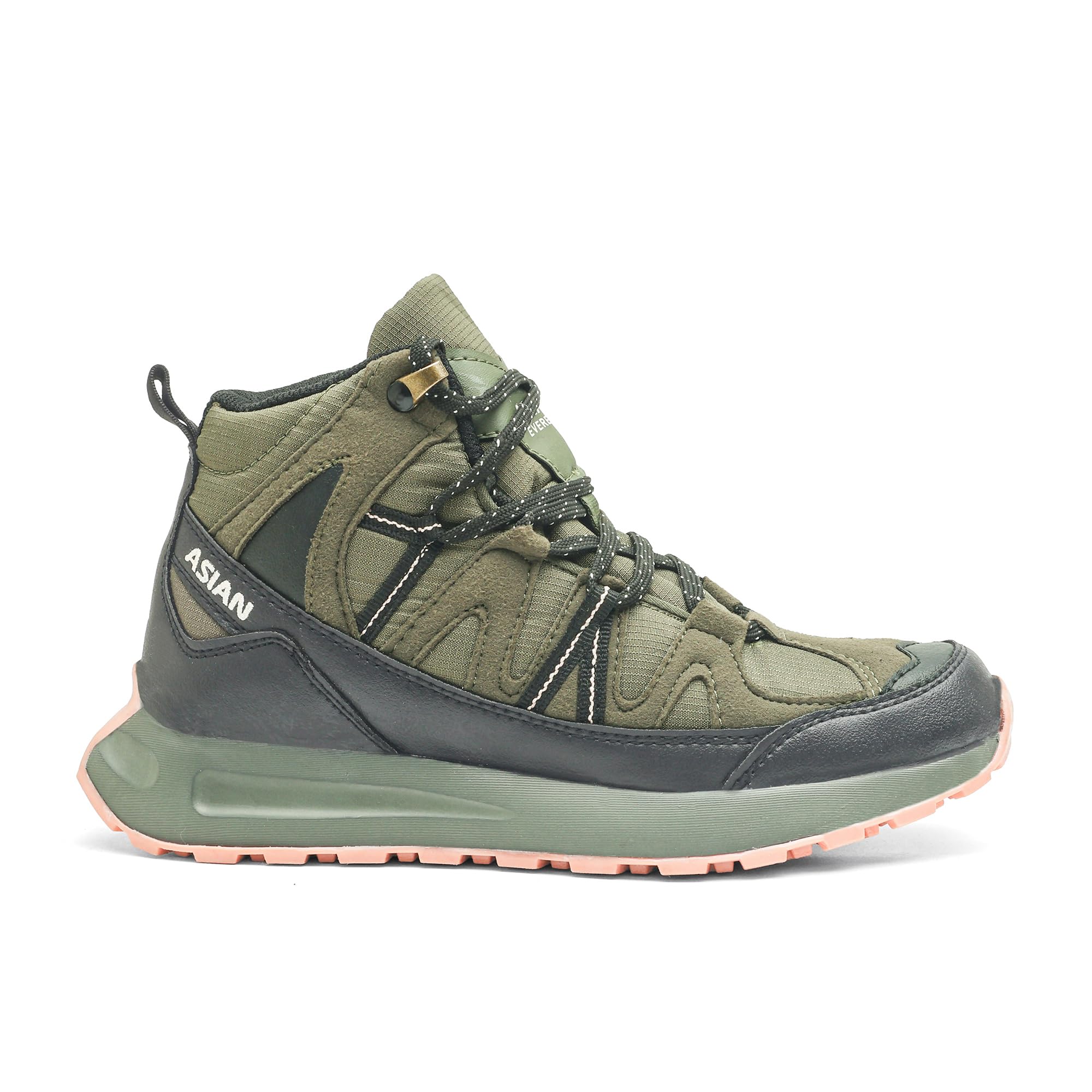 ASIAN Everest W-21 Women’s Trekking & Hiking Shoes | Durable Outdoor Footwear with Anti-Slip Outsole, Soft Cushion Comfort & Water-Resistant Upper | Ideal for Travel, Biking & Trails Olive Black 3