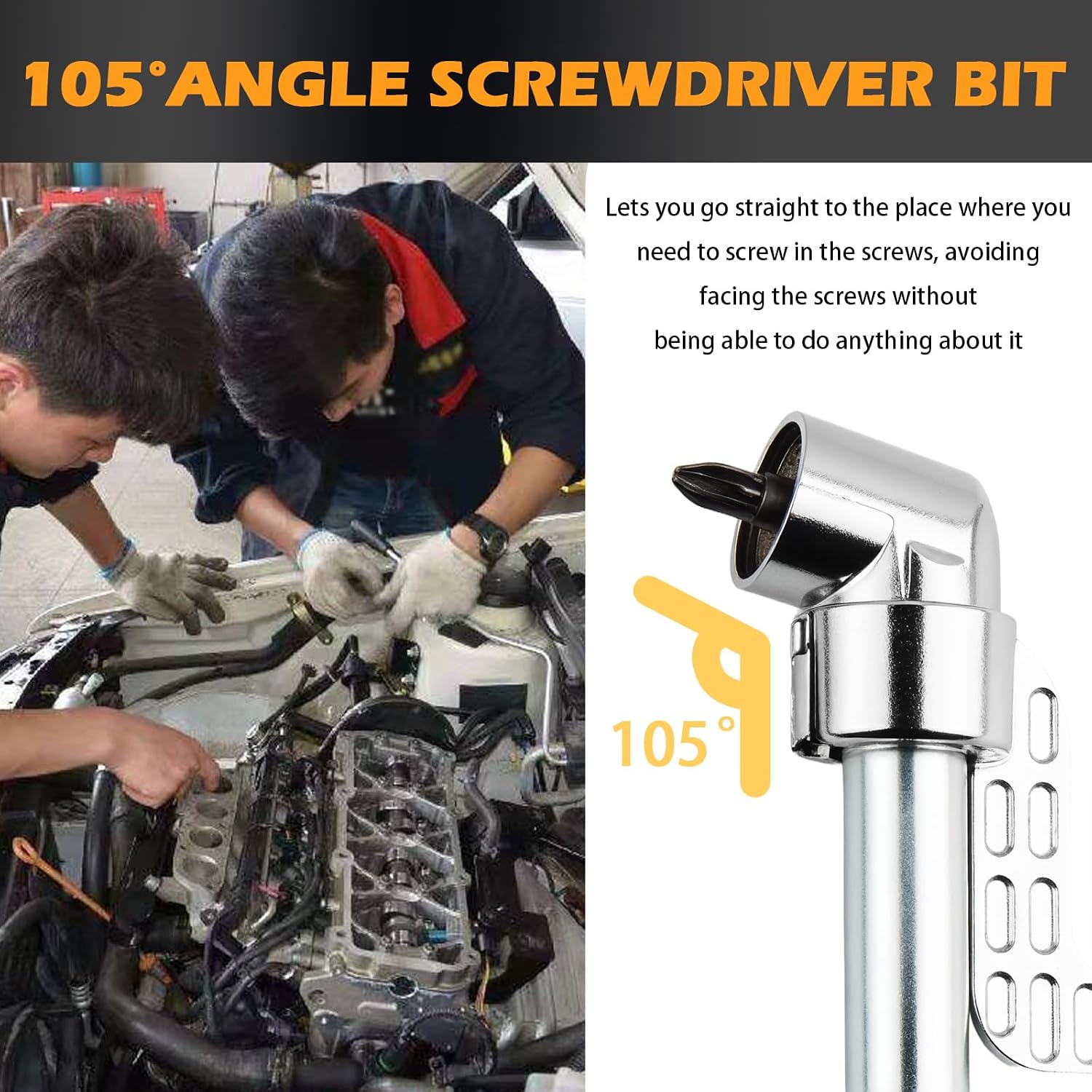 2PCS 105° Right Angle Drill Attachment,Hex Magnetic 90 Degree Drill Adapter
