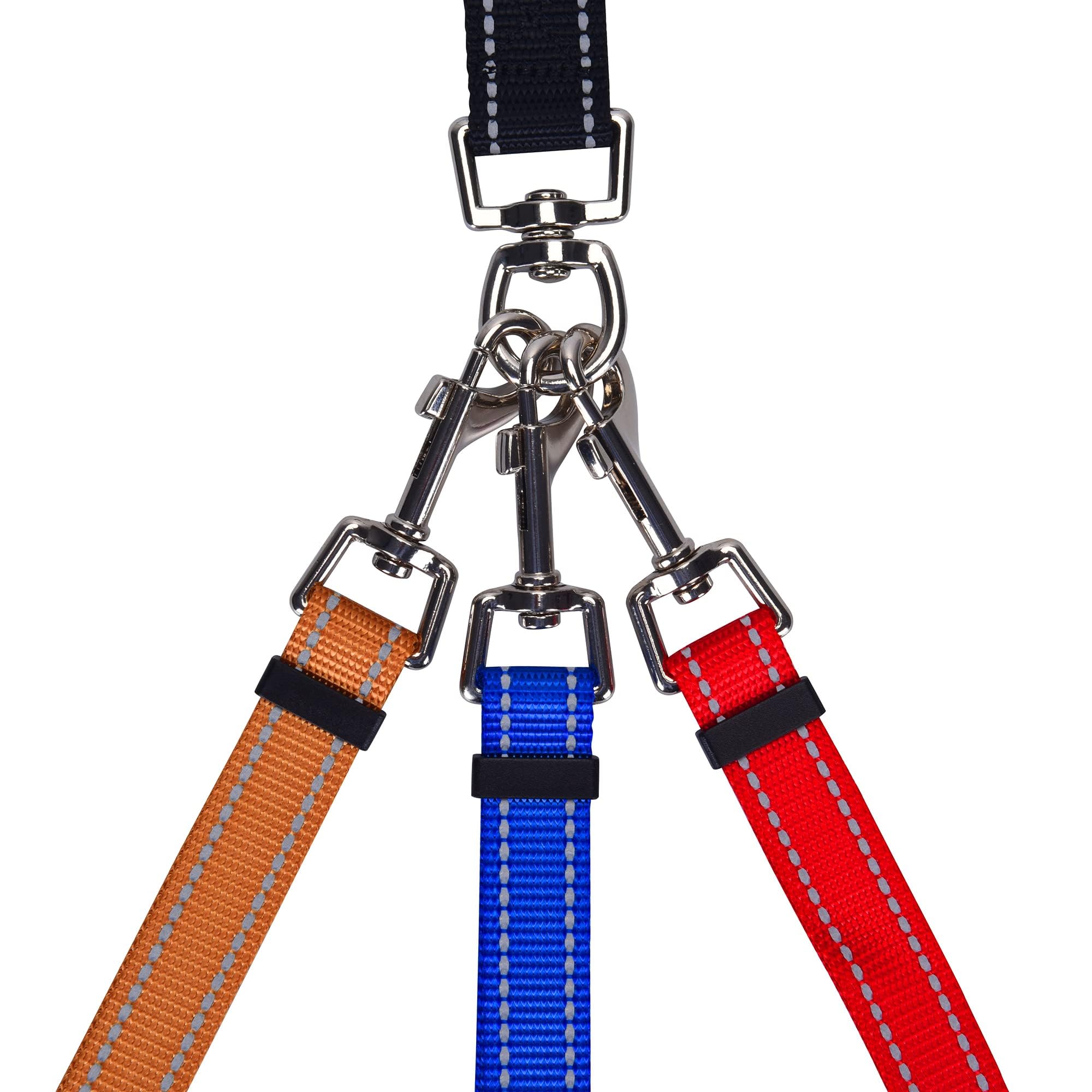 3-Wege-Hundeleine, reflektierend, verstellbar, kein Verheddern, abnehmbare 3-in-1-Hundeleine mit weich gepolstertem Griff für 1 2 3 Hunde, Haustiere, Spazierengehen, Training (3-Wege-Mehrfarbig)