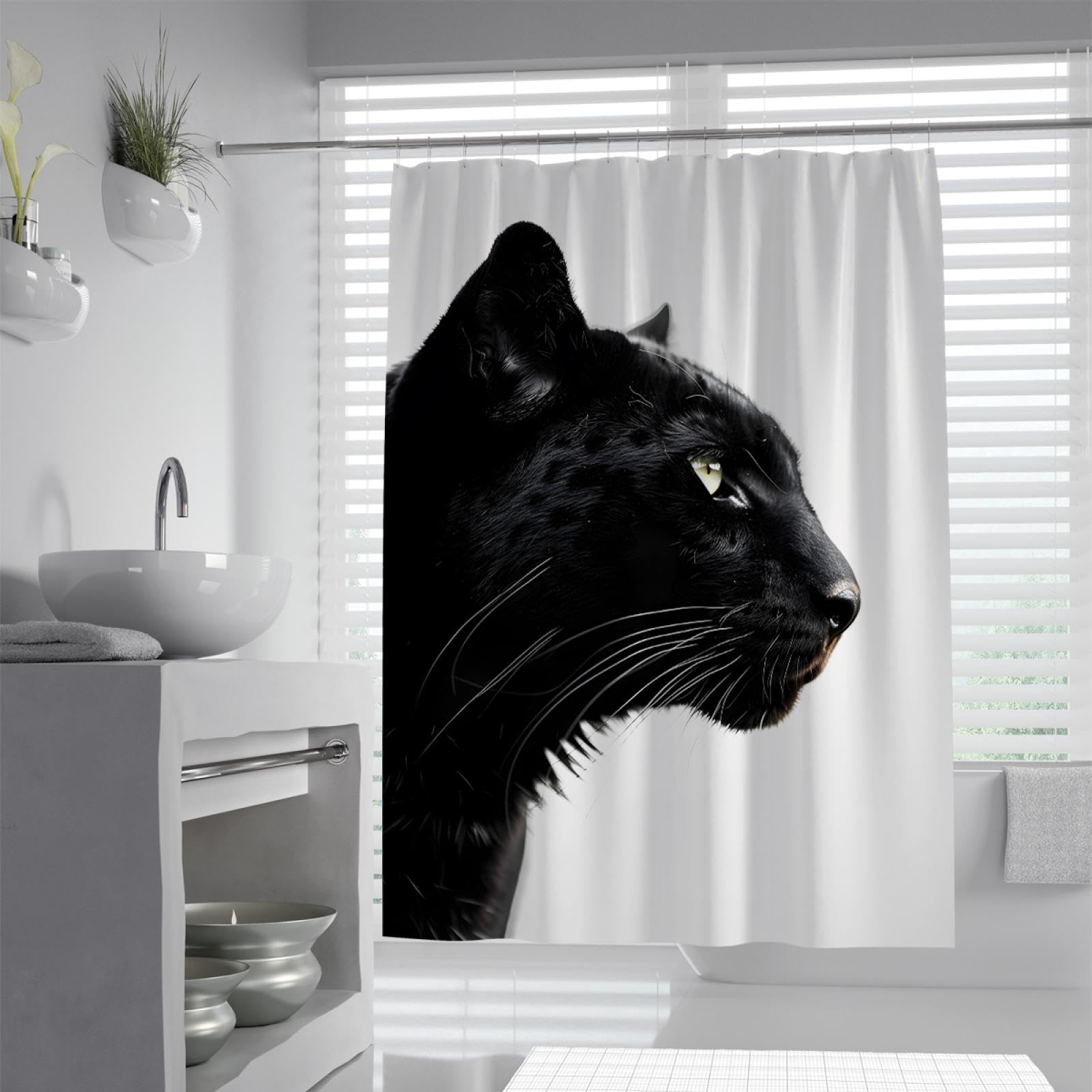 Schwarzer Leoparden-Waschbarer Stoff-Duschvorhang-Sets mit 12 Haken Tierdruck-Stoff-Rustikaler Schwarz-Weiß-Duschvorhang Bauernhaus-Badezimmer 180Bx180Lcm