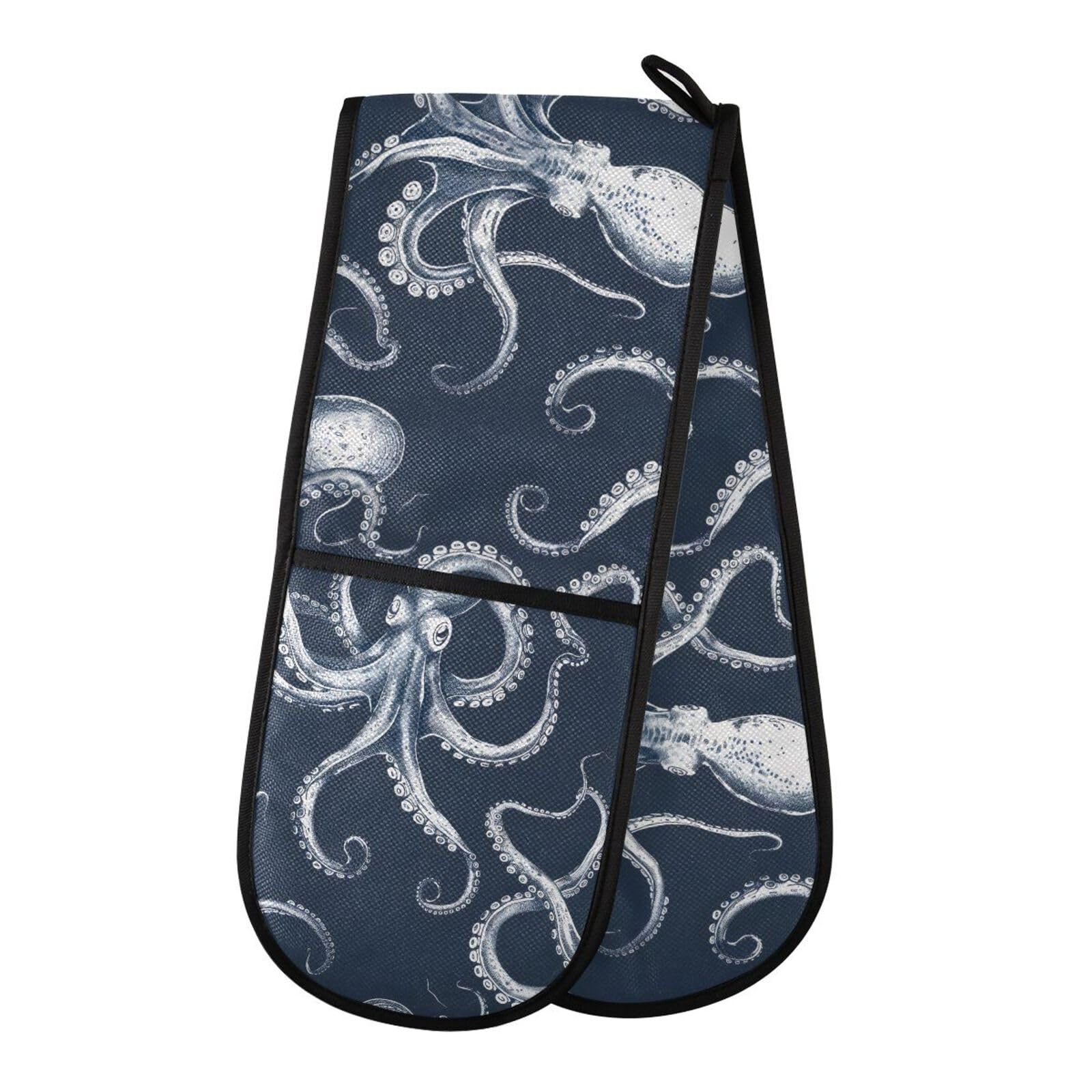 Oven Gloves Double Oven Gloves Octopus Squid Sea Horse Heat Oven Mitts Pot Holder Heat Resistant Quilted for BBQ Baking Kitchen Cooking Gloves