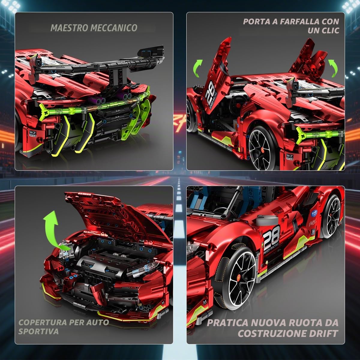 HiWEEGO Tecnica Kit di Costruzione di Auto Telecomandata – Scala 1:10 2.4 GHz Ricaricabile Auto da Drift da Corsa 2202 Parti Modello di Auto da Corsa Giocattolo da Costruire per Bambini Adolescenti