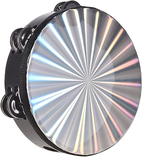 Tambor de mano de madera de pandereta radiante de 810 pulgadas con jingles de doble fila, cabeza de tambor reflectante, instrumento de percusión