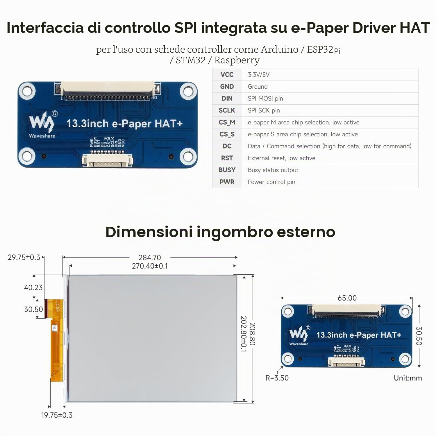 Waveshare 13.3inch E Ink Spectra 6 (E6) Full Color E-Paper Display With HAT+ Standard Driver HAT, 1600x1200 Pixels, SPI Communication, E-Ink Display