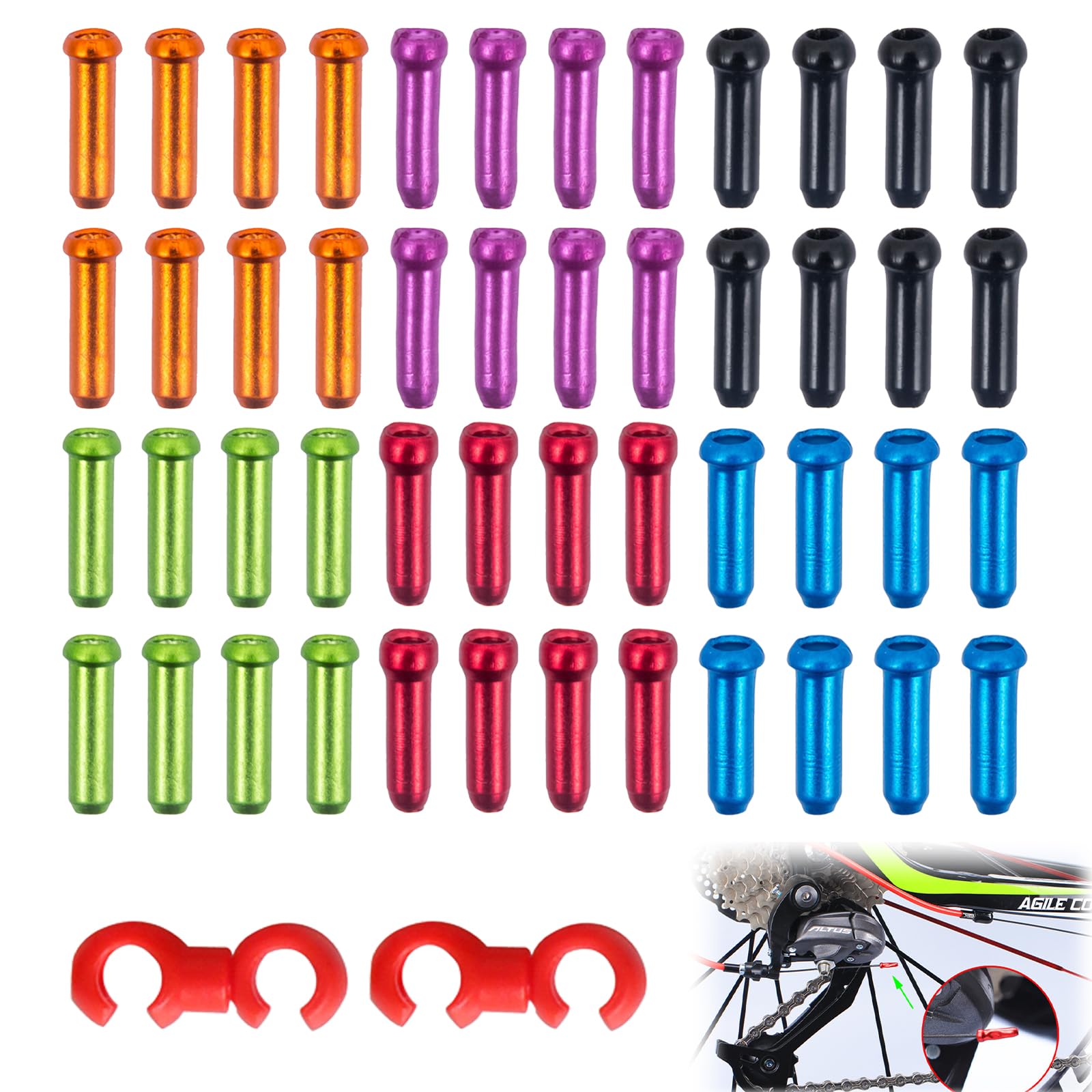 48 Tappi Terminali Per Cavi Freno Bici - In Lega Di Alluminio, Multicolore - Foto 2