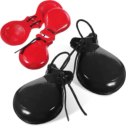 Castañuelas para 2 pares de castañuelas de madera, ruidos, castañuelas de madera, instrumento musical de orff, instrumentos musicales para niños,