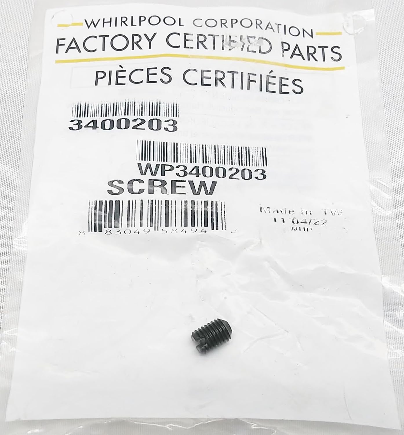 WP3400203 Mixer/Appliance Set Screw - New - Black - Genuine OEM - AM 2-4-4B e - EA260131