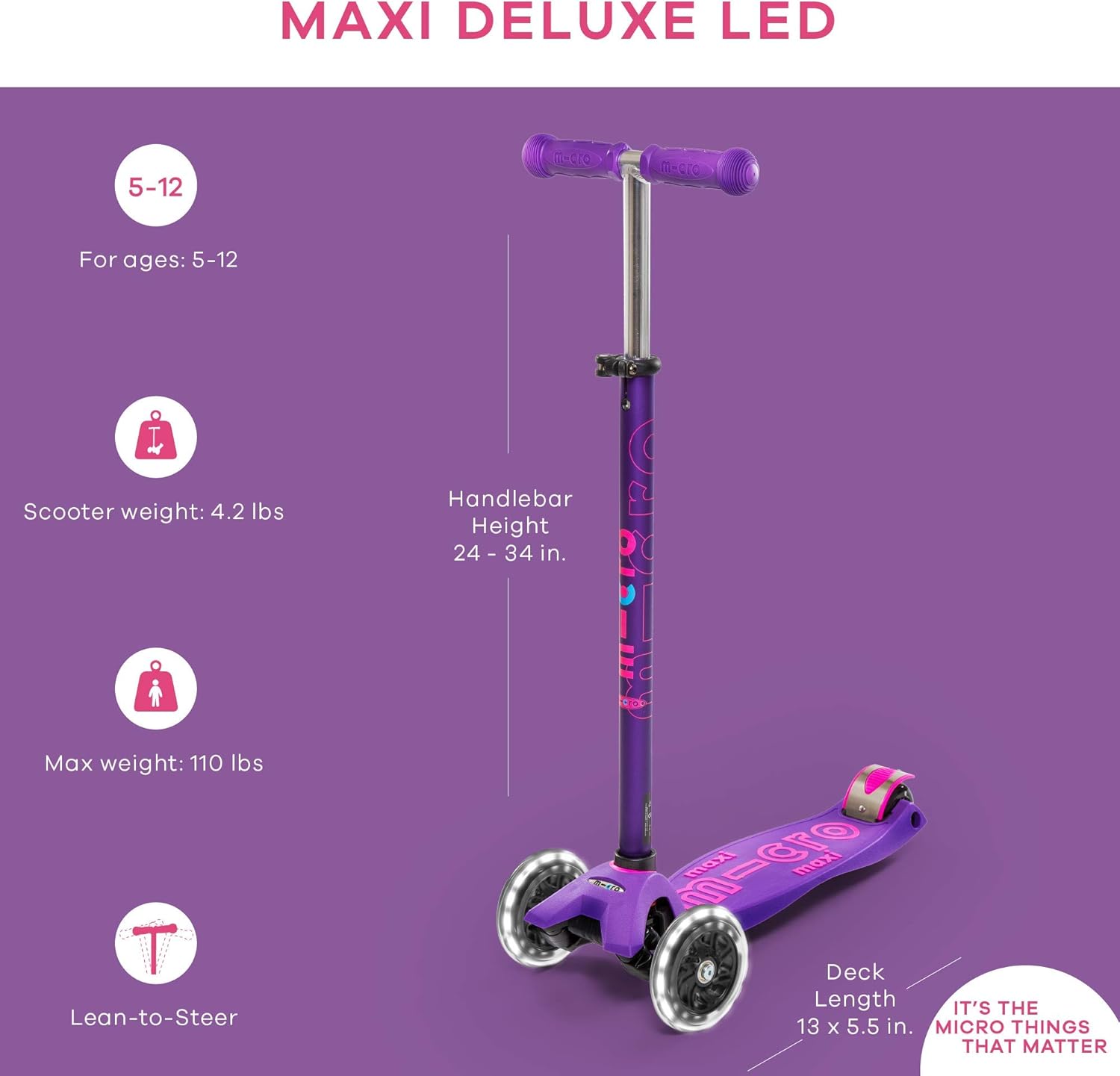 Micro Kickboard - Maxi Deluxe LED - Three Wheeled, Lean-to-Steer Swiss-Designed Micro Scooter for Kids with Motion-Activated Light-Up Wheels for Ages 5-12 … - Image 6