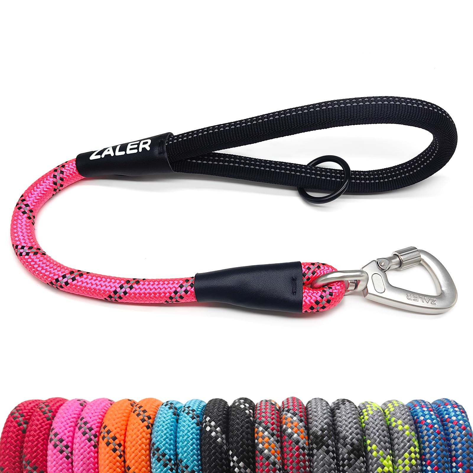 ZALER Short Dog Leash, 18 Inches Rope Traffic Leashes for Dogs, Reflective Dog Lead with O-Ring, Heavy Duty Pet Leash for Large and Medium Dogs (18''
