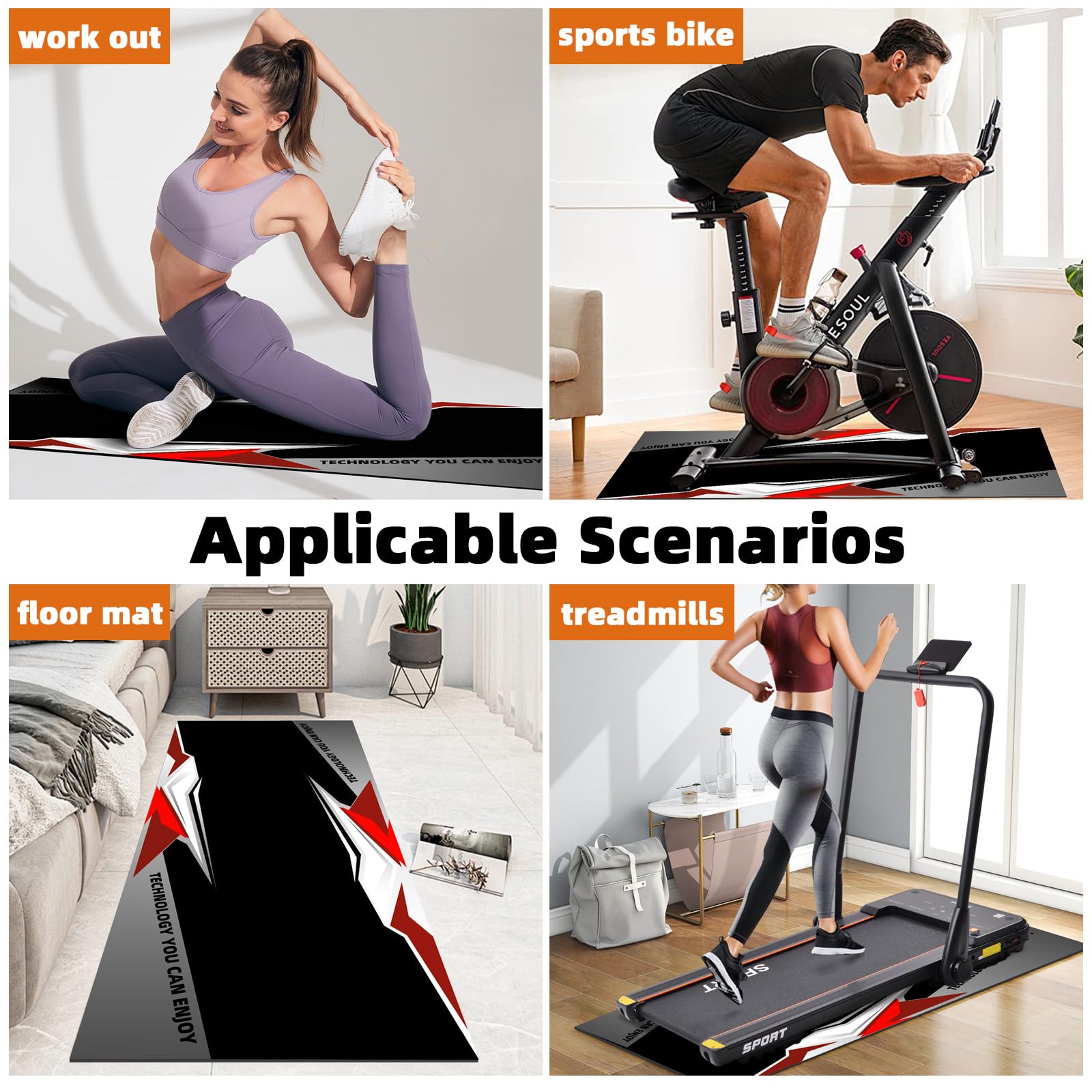 Alfombrilla para cinta de correr para bicicleta, tapete de ejercicio para bicicletas Peloton, bicicleta estacionaria, cintas de correr pequeñas, bicicleta estática, elíptica, tapete de entrenamiento