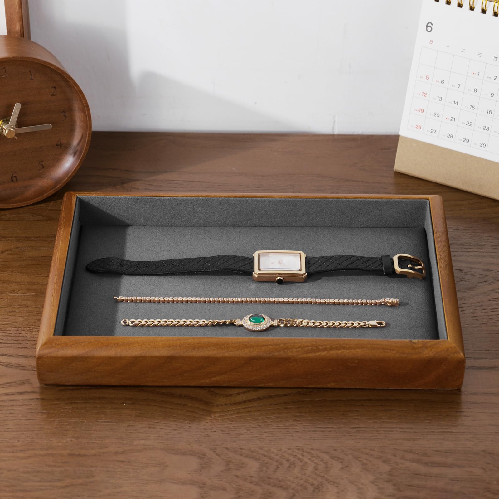 Oirlv Plateaux à Bijoux en Bois Massif,Empilables,Organiseur de Bijoux,Présentoirs Bijoux(Gris foncé)