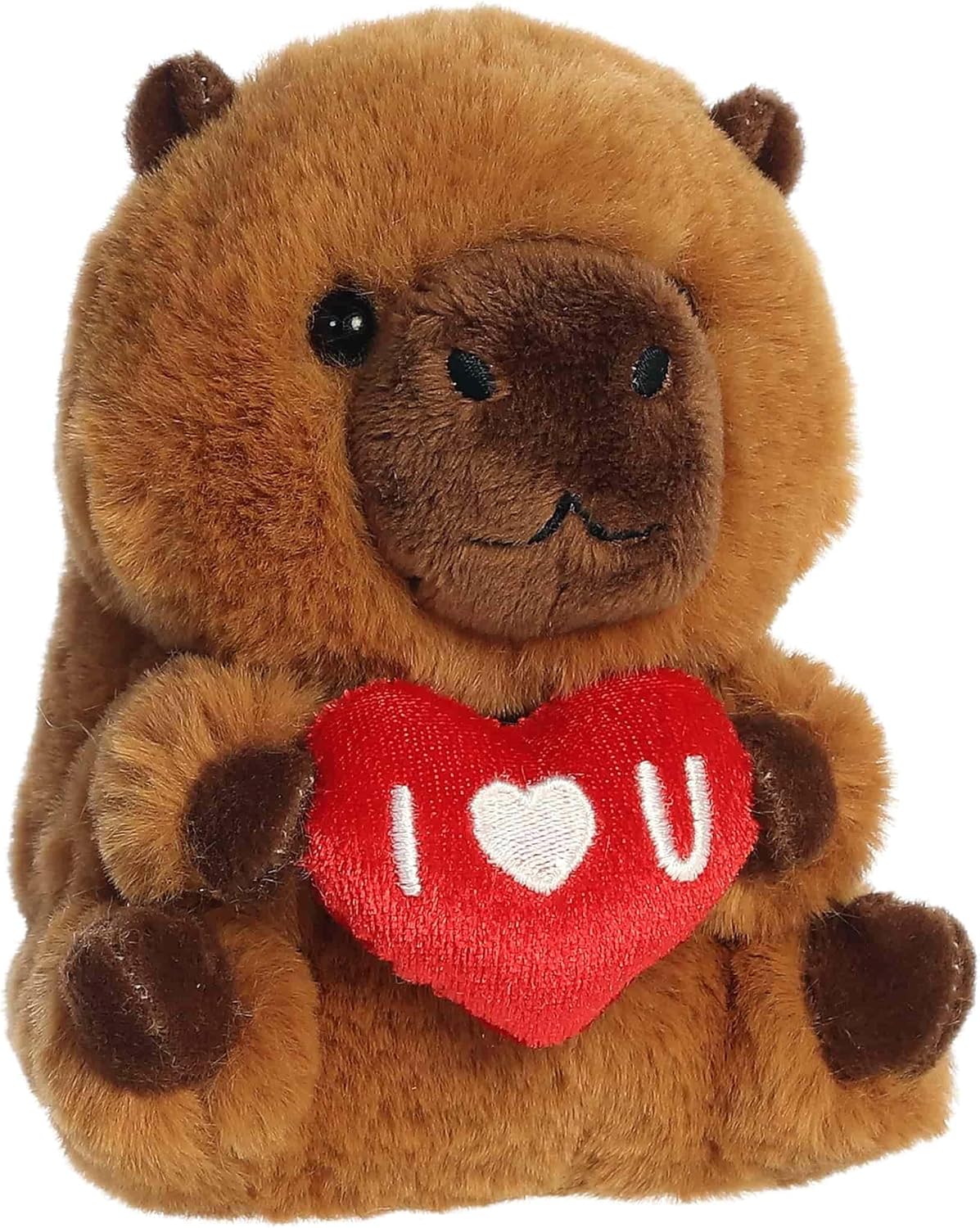 Aurora Playful Rolly Pet I Love U Capybara Stuffed Animal - Soft Keepsake for Loved Ones - Perfect for Decorating Rooms and Valentine's Day - Brown 5 Inches