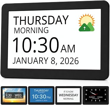 Robin Clock 2026 with Day and Date for Elderly, Clocks for Seniors, Dementia Clock, Digital Calendar Elderly, Bedside Clocks Seniors, Alzheimers Products, Dementia Clocks Large, Black