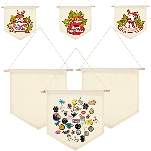 6PCS Canvas Banner Blank, Canvas Banners with Wooden Dowel, Enamel Pin Wall Display Banner Holder for Enamel Pins Lapels Badges Buttons Patches Collection