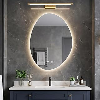 Badspiegel mit Beleuchtung, Badezimmerspiegel Asymmetrisch 43 x 60 cm, LED Spiegel Bad, mit 3 Lichtfarben, Dimmbar, Touch-Schalter, Beschlagfrei, Speicherfunktion