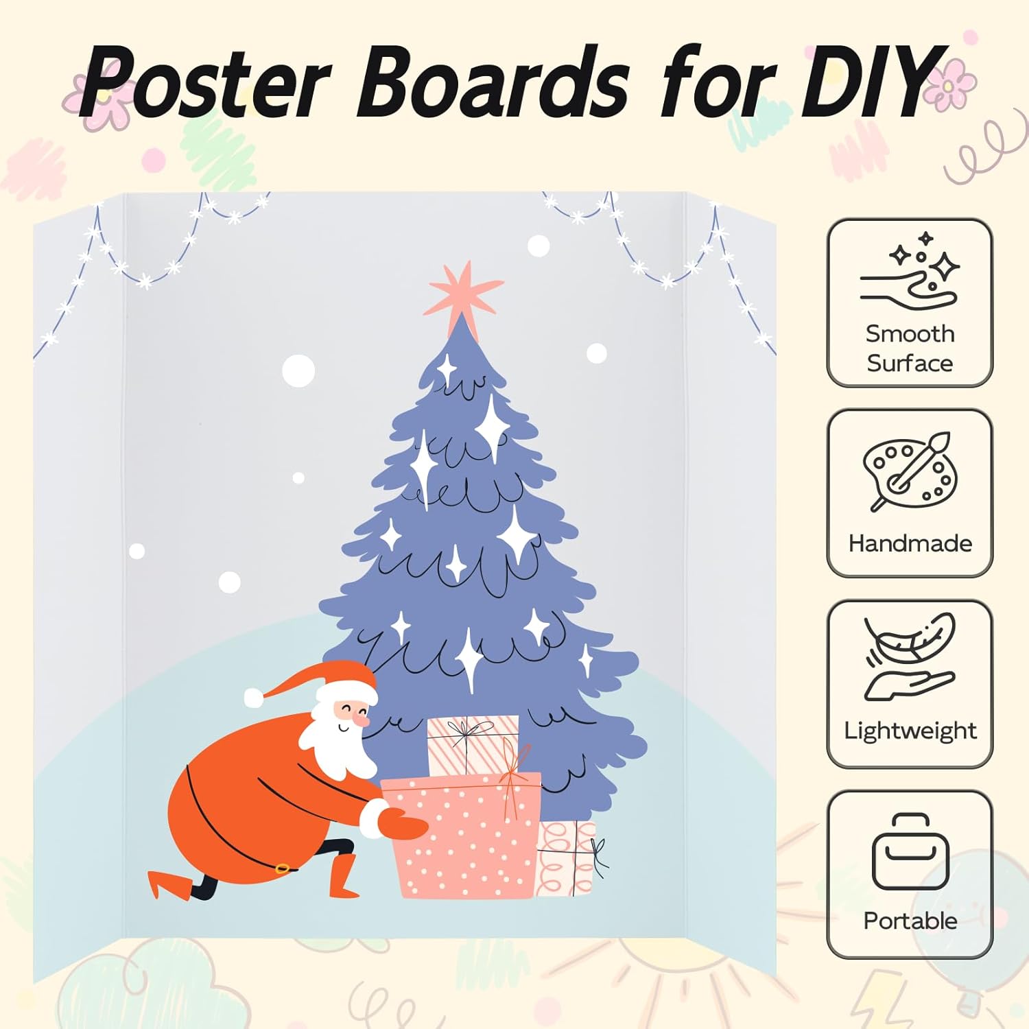 4 Pack Trifold Poster Board, 36x48 Inches White Presentation Board, Portable Display Board for Science Fair, School DIY Project and Business Exhibitions