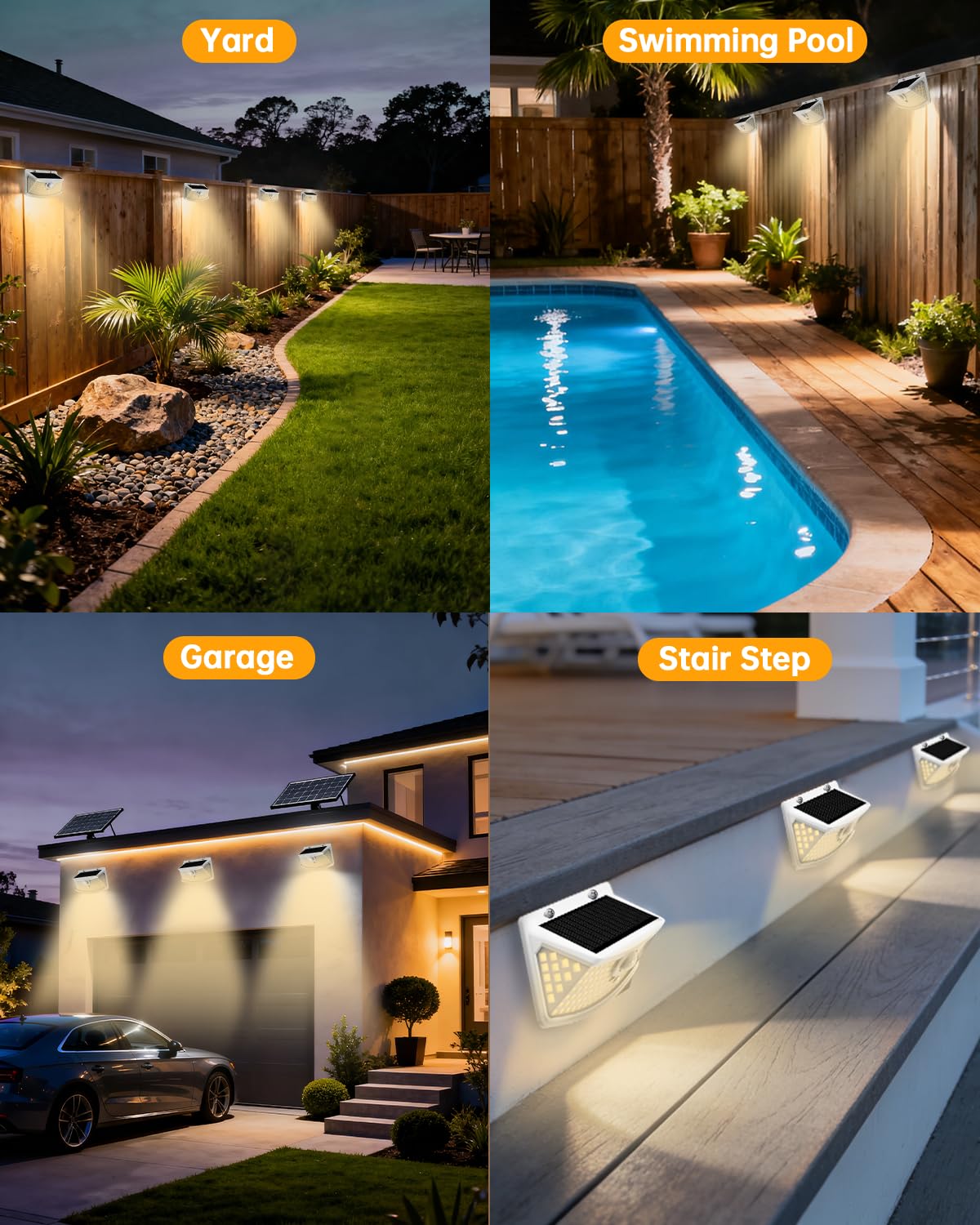 Aootek Solar Motion Sensor Lights Outdoor 120 LEDs, White, 4 Pack