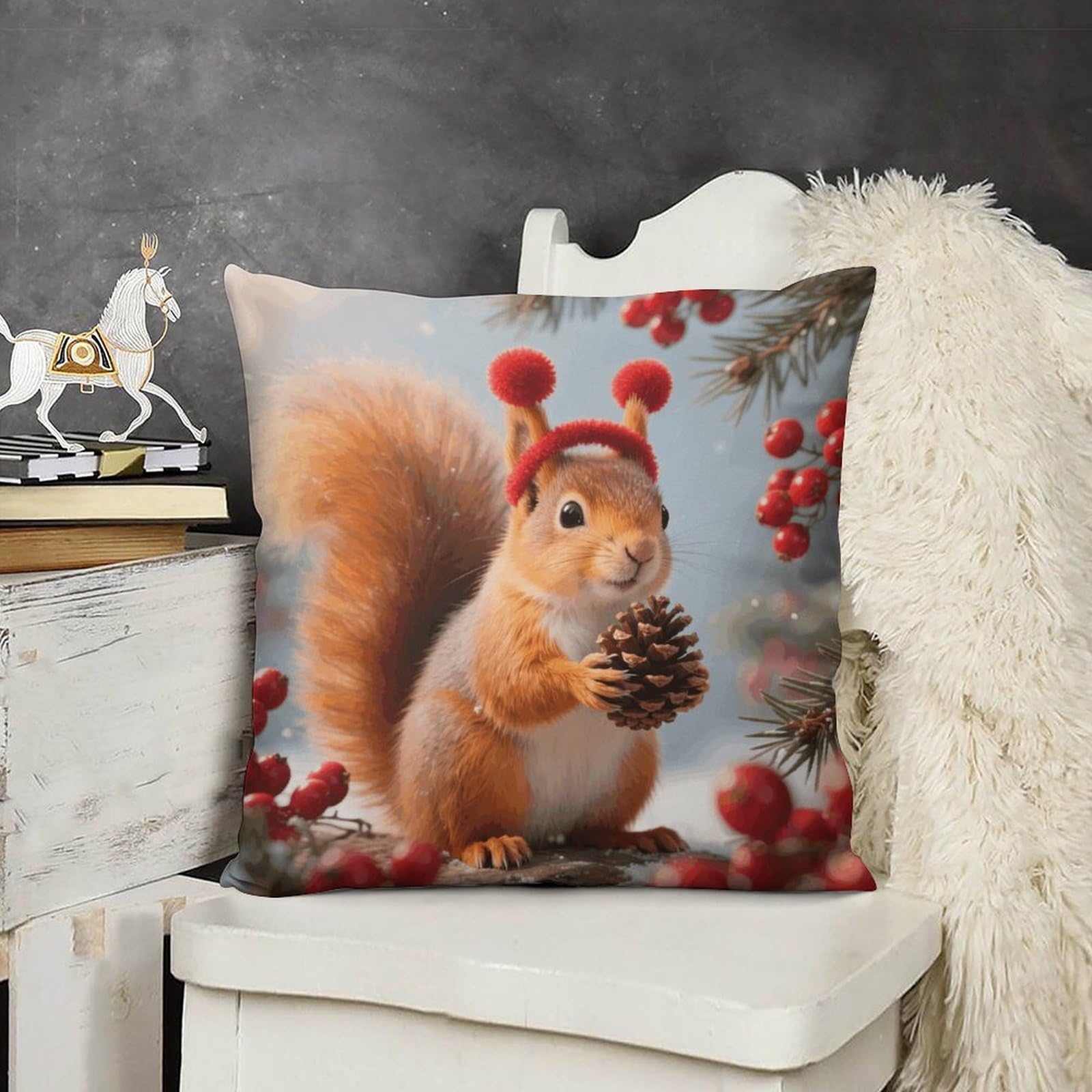 FodPand Boho Farmhouse Squirrel Pillow Covers with Hidden Zipper 24x24 Soft Plush Cushion Cover Decorative Throw Pillow Cases for Couch Bed Sofa Living Room Indoor Outdoor Home Decor