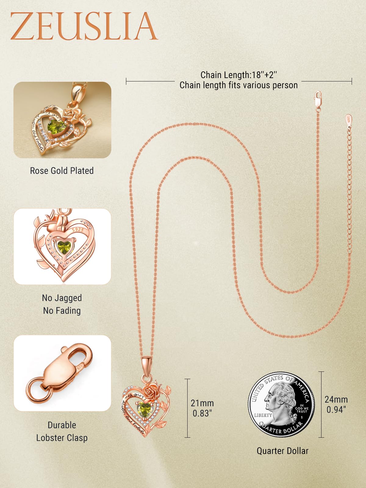S925 Silber Rose Herz Halskette für Damen, Mama Geburtstag Hochzeit Jahrestag Geschenke, Freundin Tochter Rose Schmuck mit Geburtsstein Anhänger