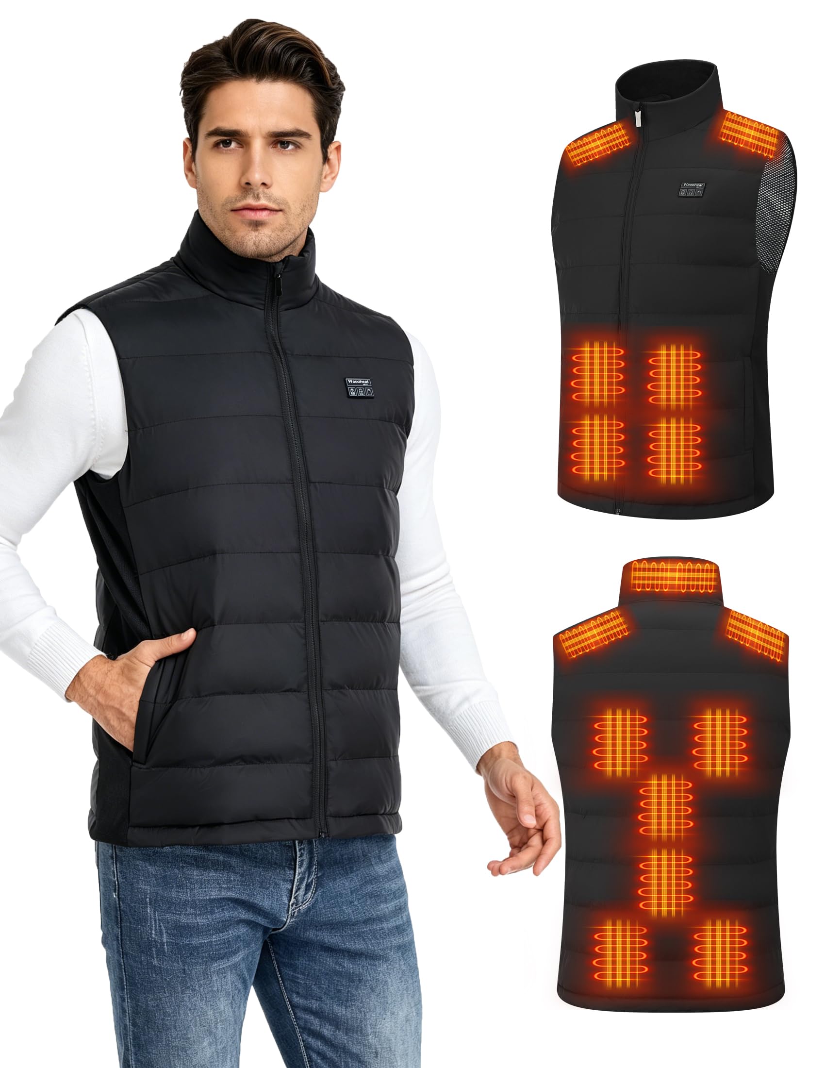 Gilet Chauffant Polaire Homme,Veste Chauffante pour Hommes 15 Zones Chauffage,Boutons Intelligents 3 Modes Électrique USB Chauffe Vêtement,Pour Travail en extérieur, Vélo, Moto, Ski