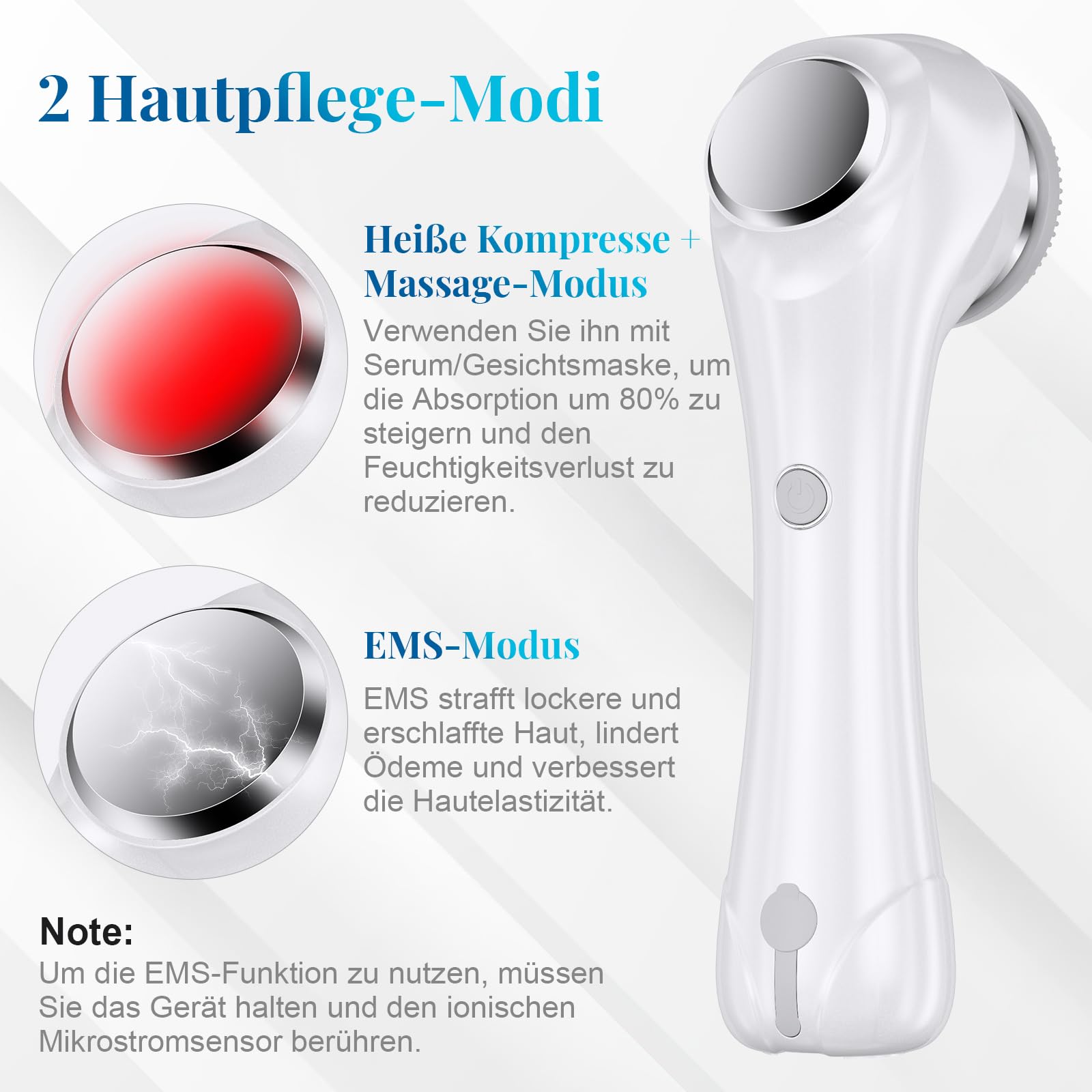 Elektrische Gesichtsreinigungsbürste, 2 in 1 Gesichtsbürste Mit 4 Bürstenköpfen, EMS Gesichtsmassagegerät mit Heizung Wasserdichte Gesichtsreinigung Tiefenreinigung für alle Hauttypen