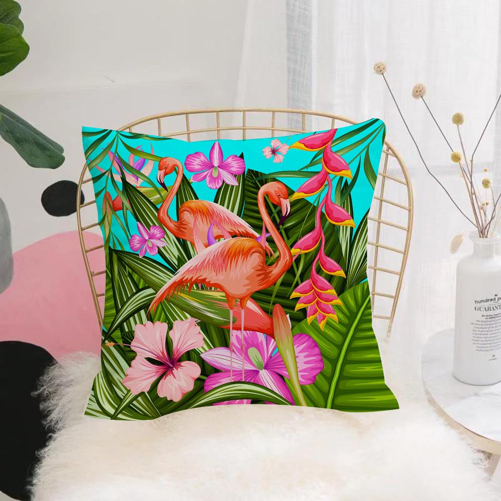 HYMSXW Cushion Cover,Throw Pillow Case Home Decorative for Living Room Bedroom Sofa Chair 20X20 Inch,Flamingo, image of flamingo among tropical flowers,Pillowcase 50X50cm