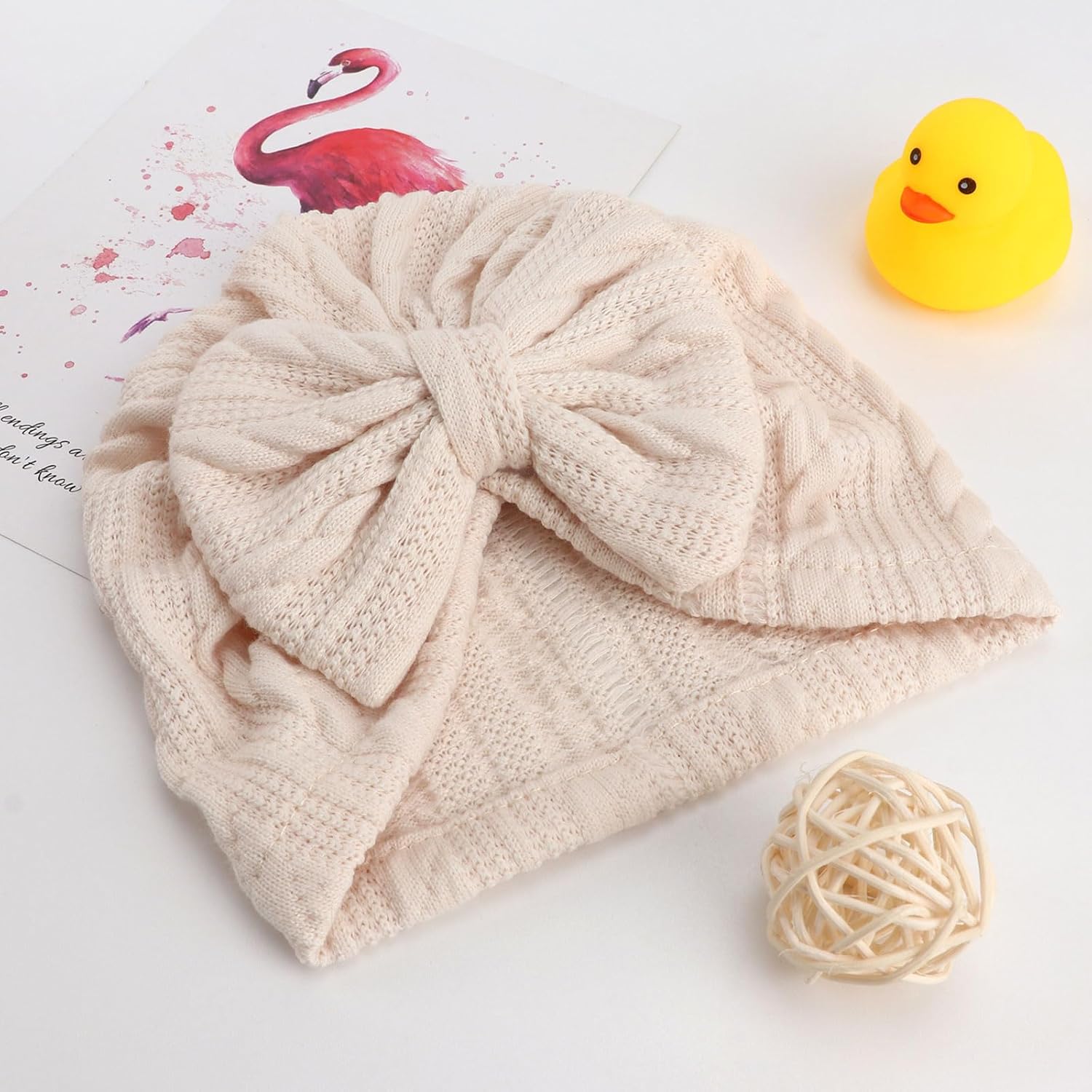 DRESHOW BQUBO 5 Pieces Newborn Baby Turban Hats Bow Baby Infant Beanie Breathable Toddler Cap for Baby Girls - Image 5