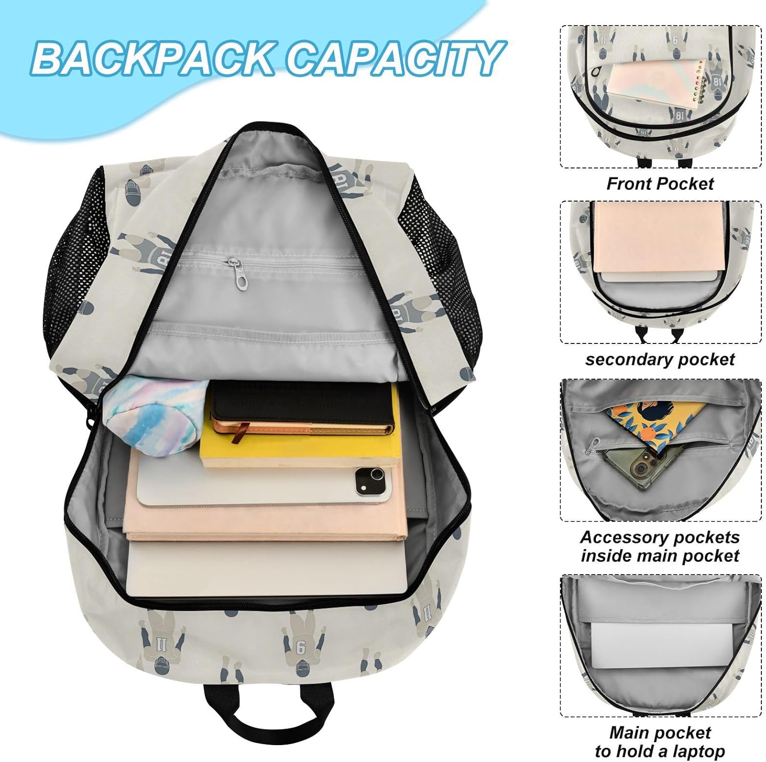 senya Backpacks with Lunch Bag Rugby Tile Pattern Bookbag Set for Boys Girls Students - Image 6