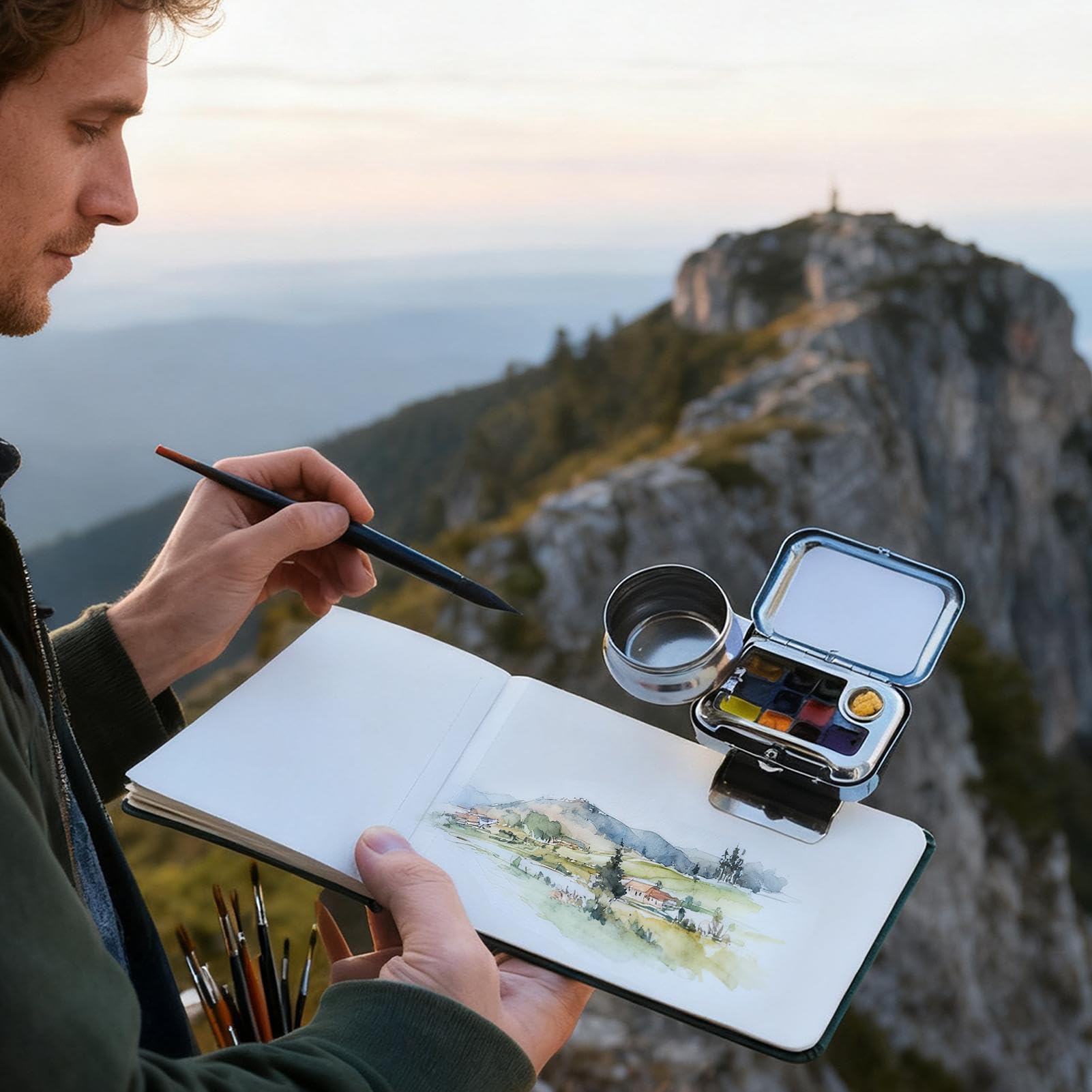 Palette d'aquarelle de avec plateau vide à 10 compartiments avec clip magnétique