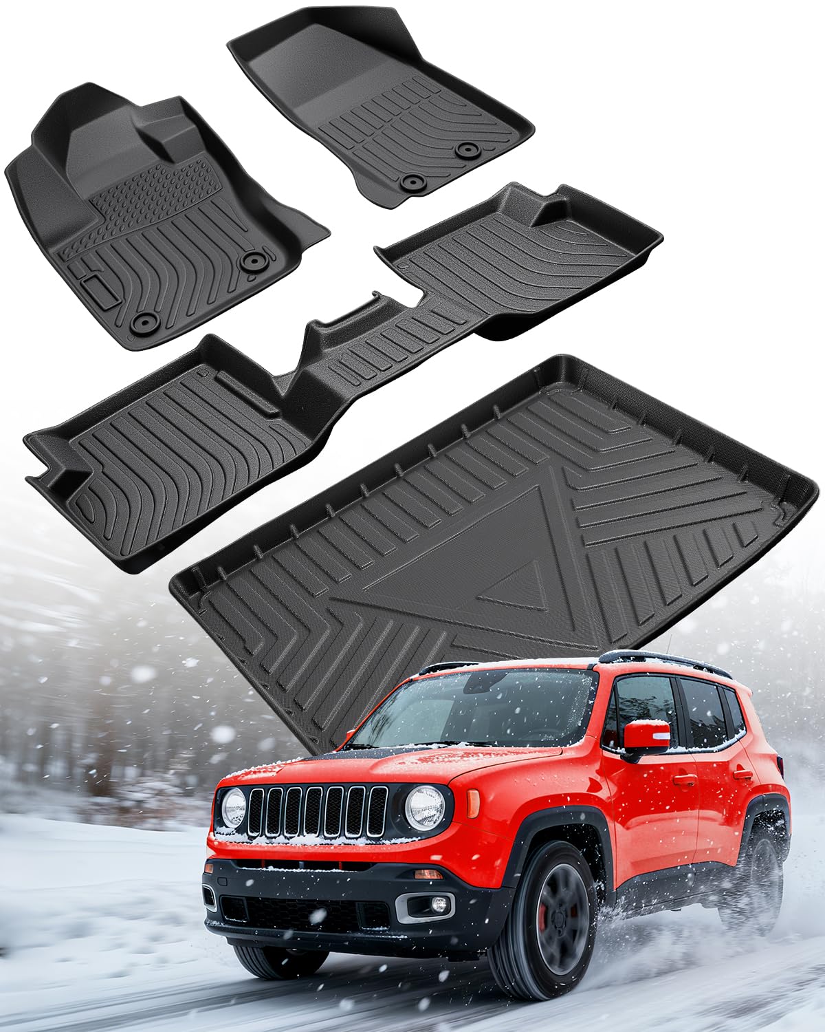 M MOTOS Beige auto-vloermatten van rubber voor Jeep Grand Cherokee IV (WK2) vanaf 2010 Maak uw reis comfortabeler met antislip automatten - vloermatten voor alle weersomstandigheden, bescherming tegen