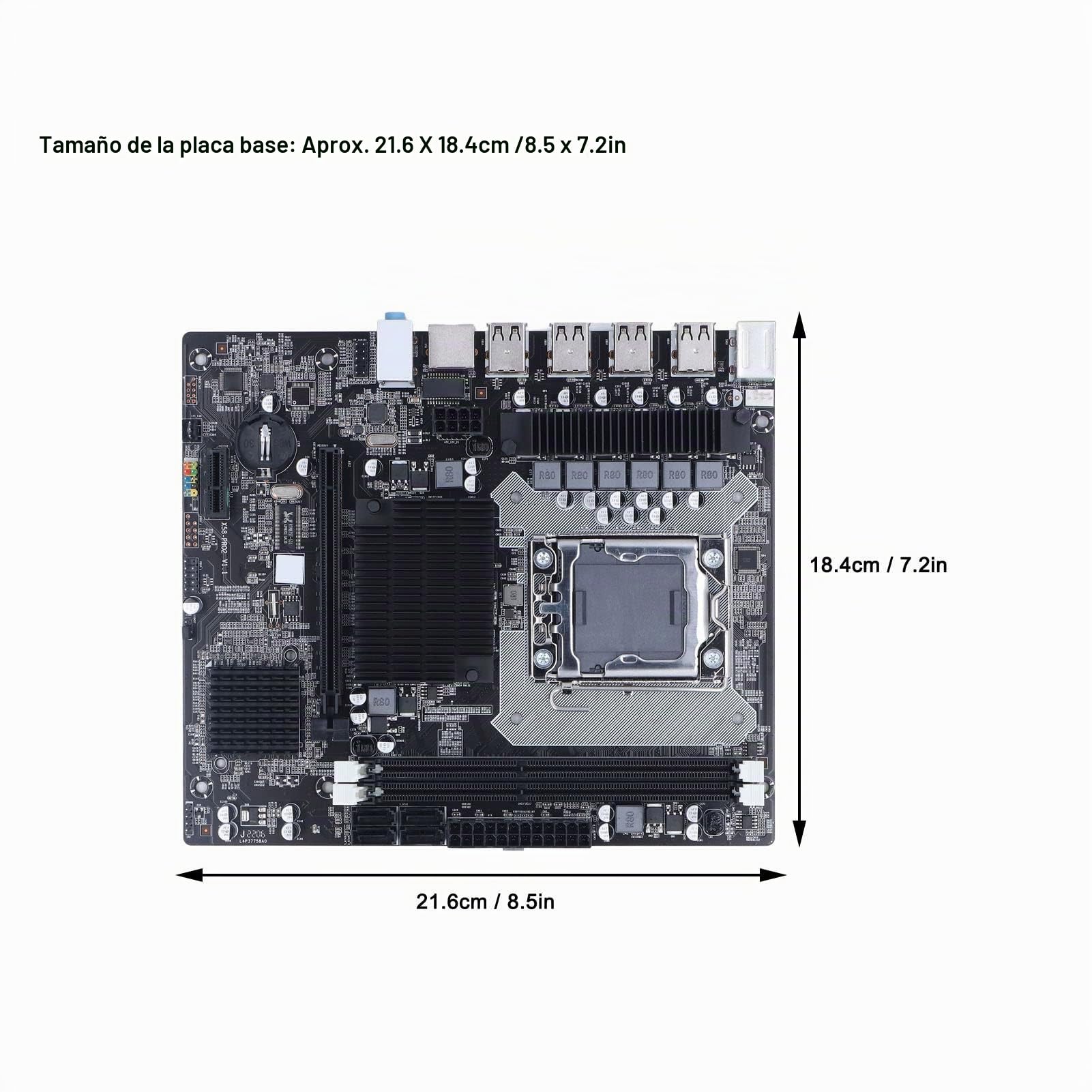 Placa Base X58, 2 Ranuras para CPU DDR3 DIMM LGa 1366 Placa Base para Juegos, Puerto USB 2.0 SATa Placa Base PCB Compatible con Memoria ECC, una Toma de Corriente de 8 Pines, un Conector de Alimentaci