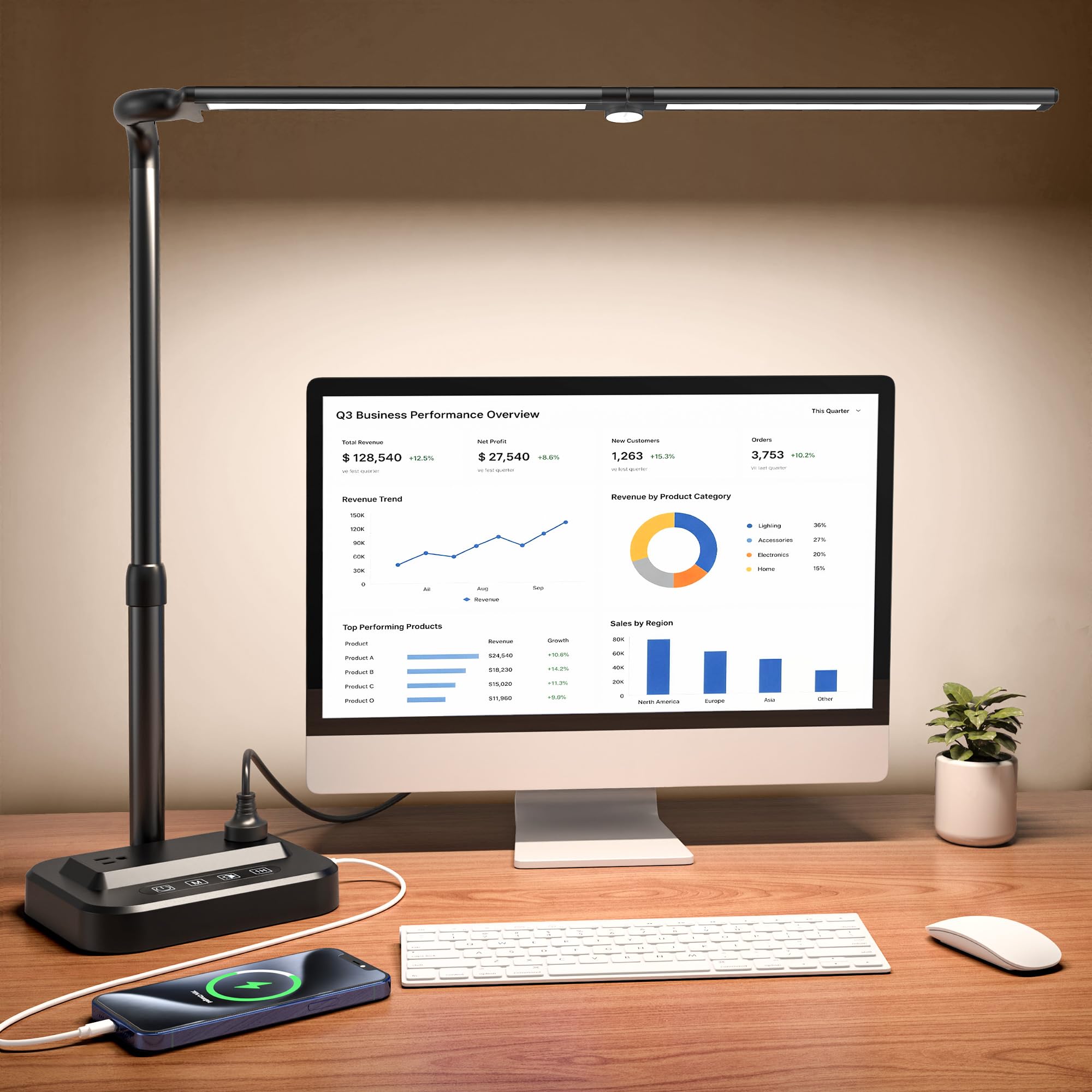 Dimmable LED Desk Lamp with USB Charging
