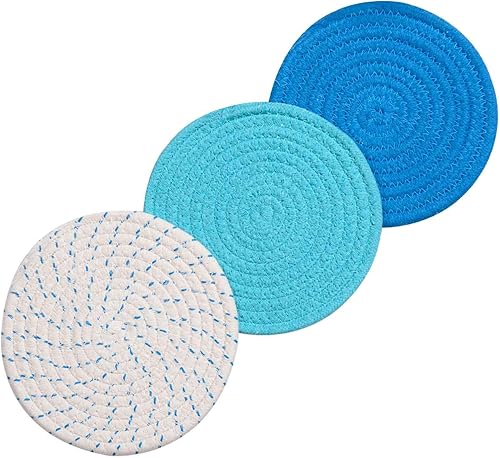 Lifaith Juego de 3 agarraderas para ollas calientes, juego de salvamanteles de algodón 100% puro, juego de 3 soportes para ollas calientes, tapetes