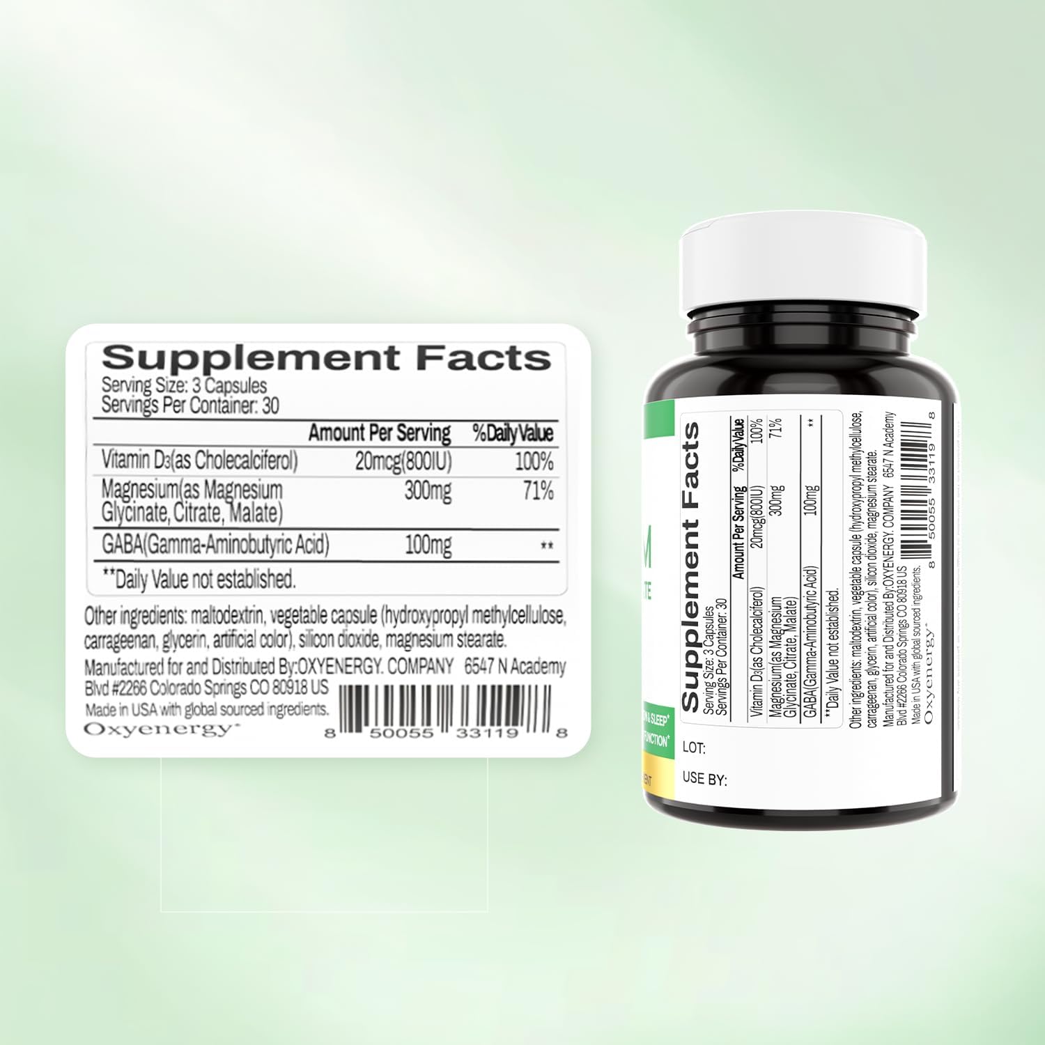 OXYENERGY Triple Magnesium Complex Supplement, 3 in 1 Chelated Magnesium Capsules 300mg with Glycinate Malate Citrate per Servering, High Absorption, Bone, Heart & Nerve Health, Vegan, 90 Capsules