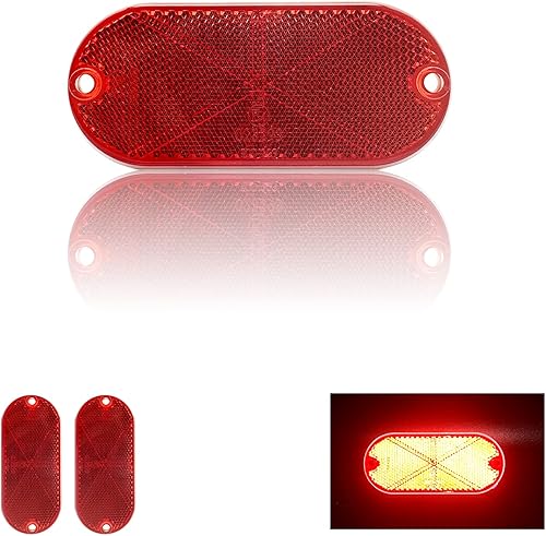 Reflector autoadhesivo ovalado de seguridad impermeable de 4.488 x 1.969 in para árboles de buzón de entrada (2 unidades, rojo)