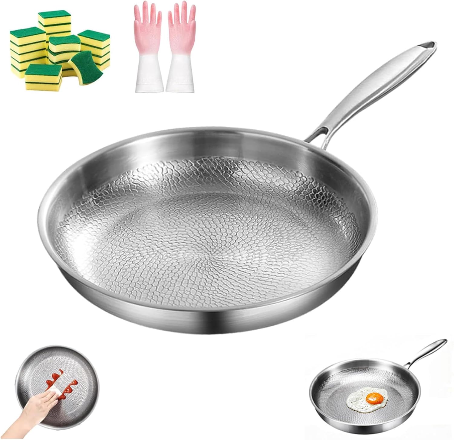 Titanium Frying Pan, (10.23/11.02/11.81in), Scratch-Resistant & Heat-Resistant, 2026 Upgraded Non-Stick Without Coating Titanium Hammered Pan Pro (No Lid, 10.23in)