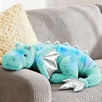 ARELUX Large 36in Cute Teal Marble Dragon Stuffed Animals Plush Toy Soft Colorful Green Pterosaur Plushie Giant Fuzzy Dinosaur Pillow Plushies with Wings Cuddly Gifts