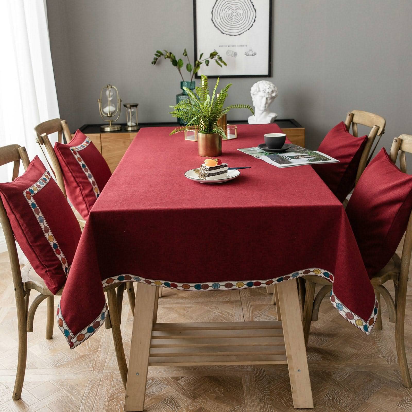 Tovaglia in Tela Cerata Quadrata Copri Tavolo Cucina Moderna Quadrato Ricamo Tavola Antimacchia Piedi Biancheria Rosso Decorazione per Protezione 140X250Cm
