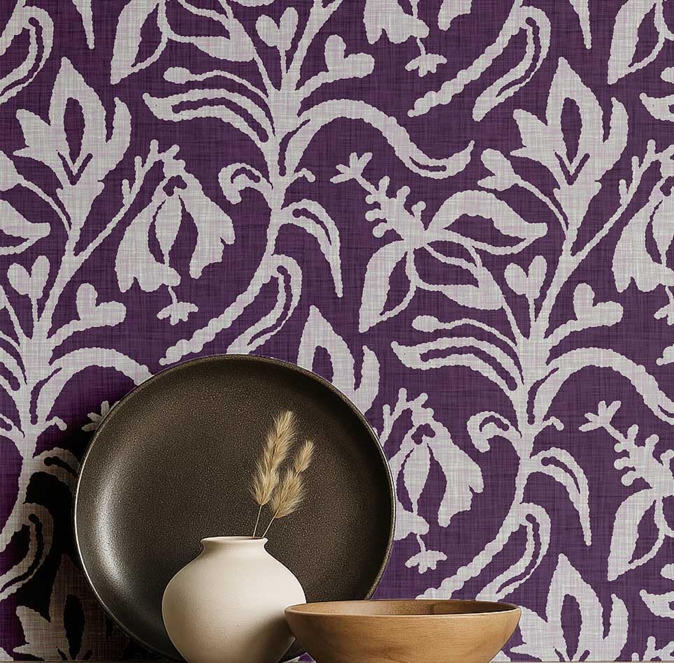 Papier peint vinyle autocollant floral violet S4Sassy 63,5x304,8 cm