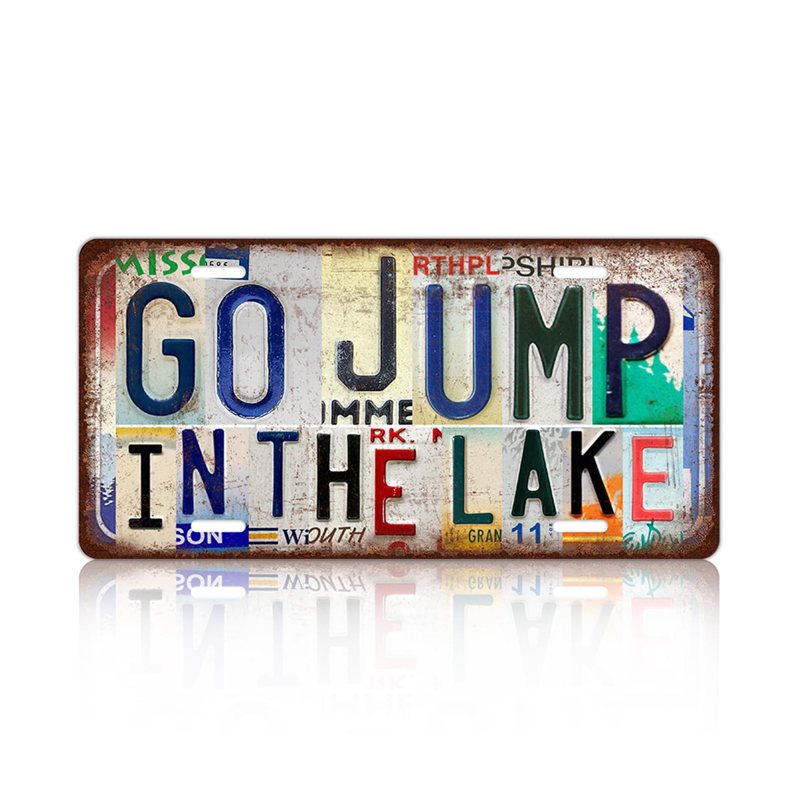 JBYMsign Vintage Wall Decor Go Jump In The Lake License Plate Lakehouse Metal Sign Tin Signs Poster