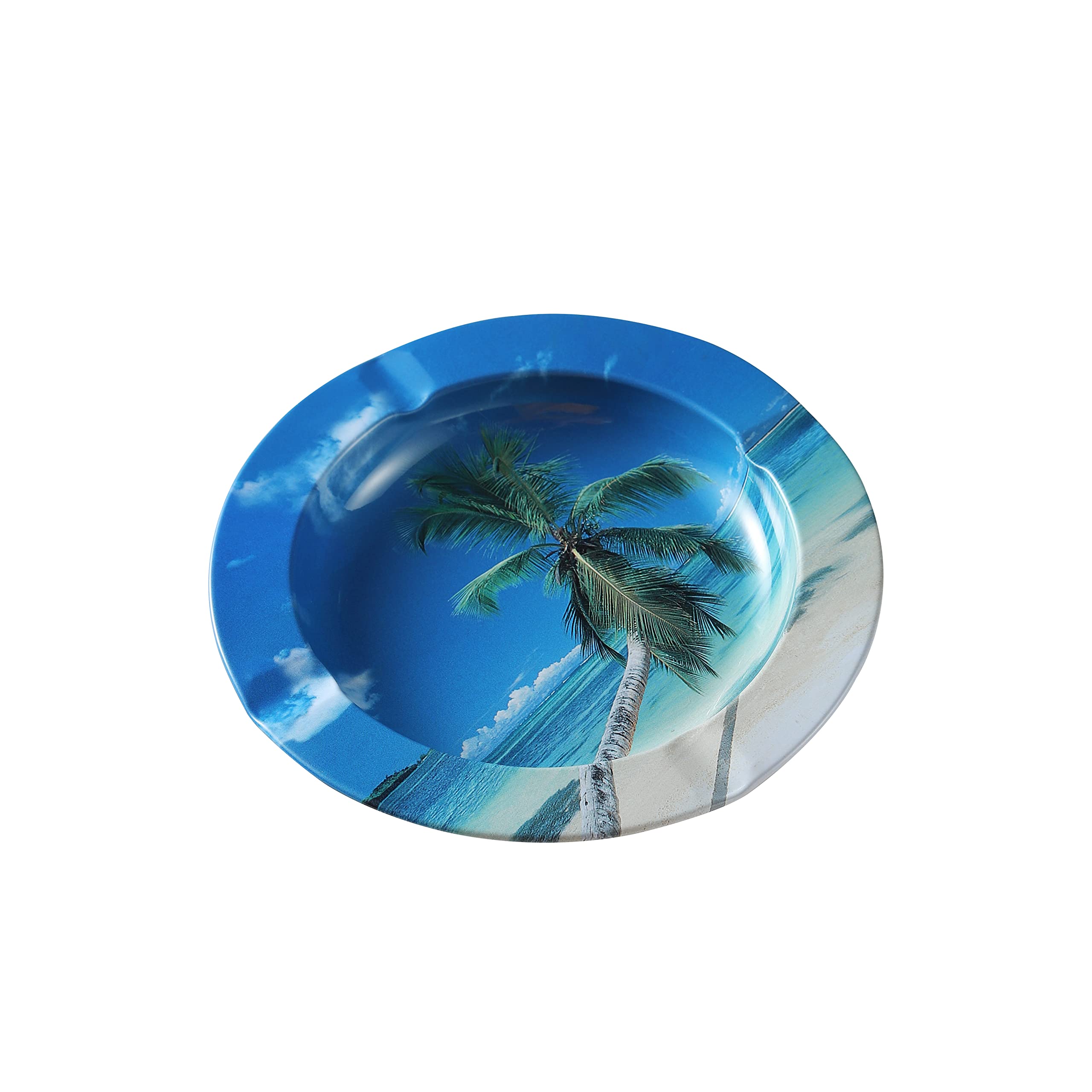 Komonee Palm Tree Beach Alloy Steel Ashtray for Office and Home Tropical Summer Decoration Metal Tobacco Tray for Garden and Bedroom Large Windproof Ash Tray for Smoker Gift and Holiday Theme Decor