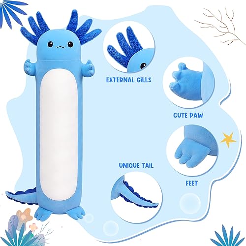 Miniatura 3 de Auspicious beginning - Almohadón de peluche de ajolote lindo de 35.4 pulgadas, almohada de cara de gato kawaii suave, ajolote de peluche para