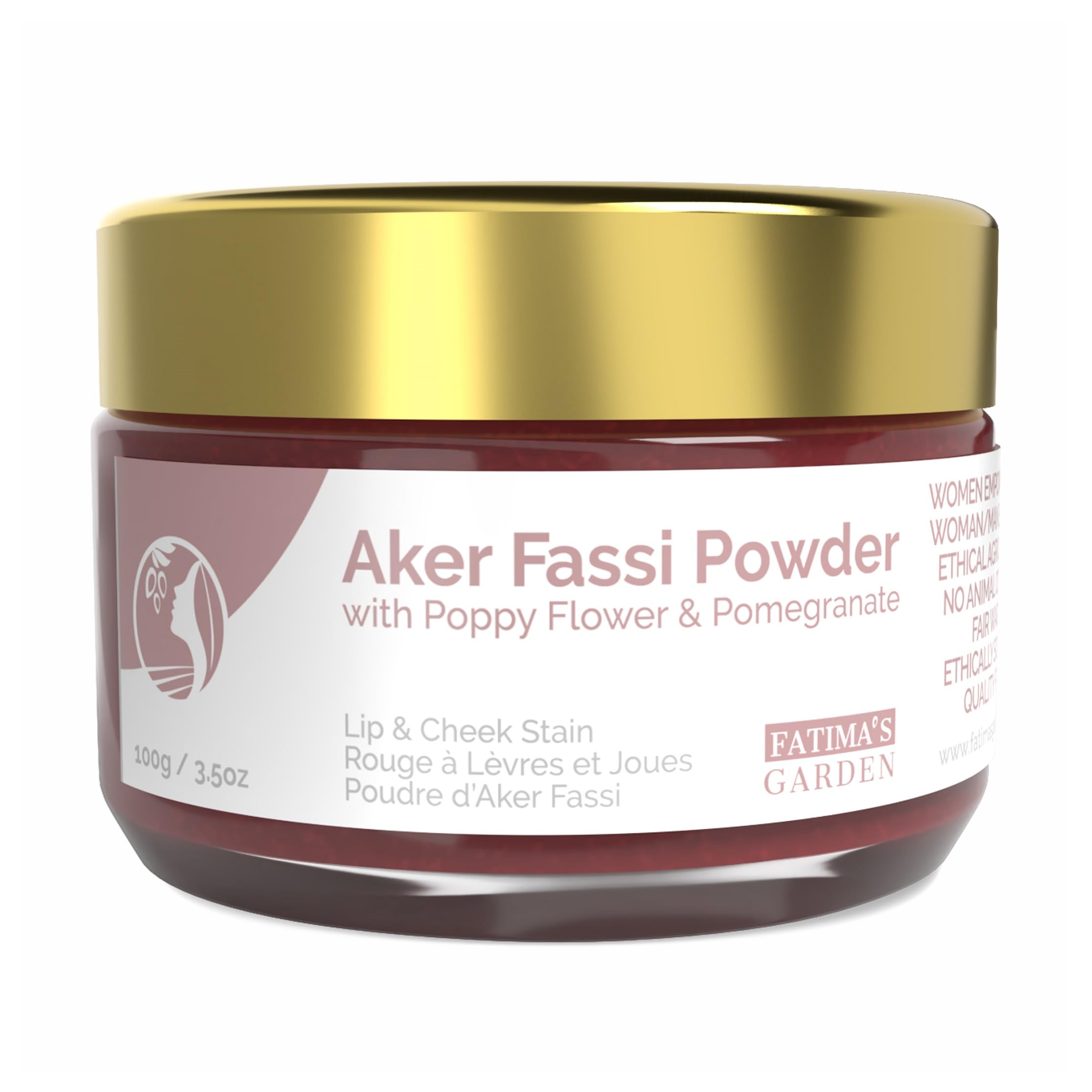 Fatima's Garden Polvo Natural Aker Fassi con Cáscara de Granada - Tinte Tradicional Marroquí para Labios y Mejillas 100g