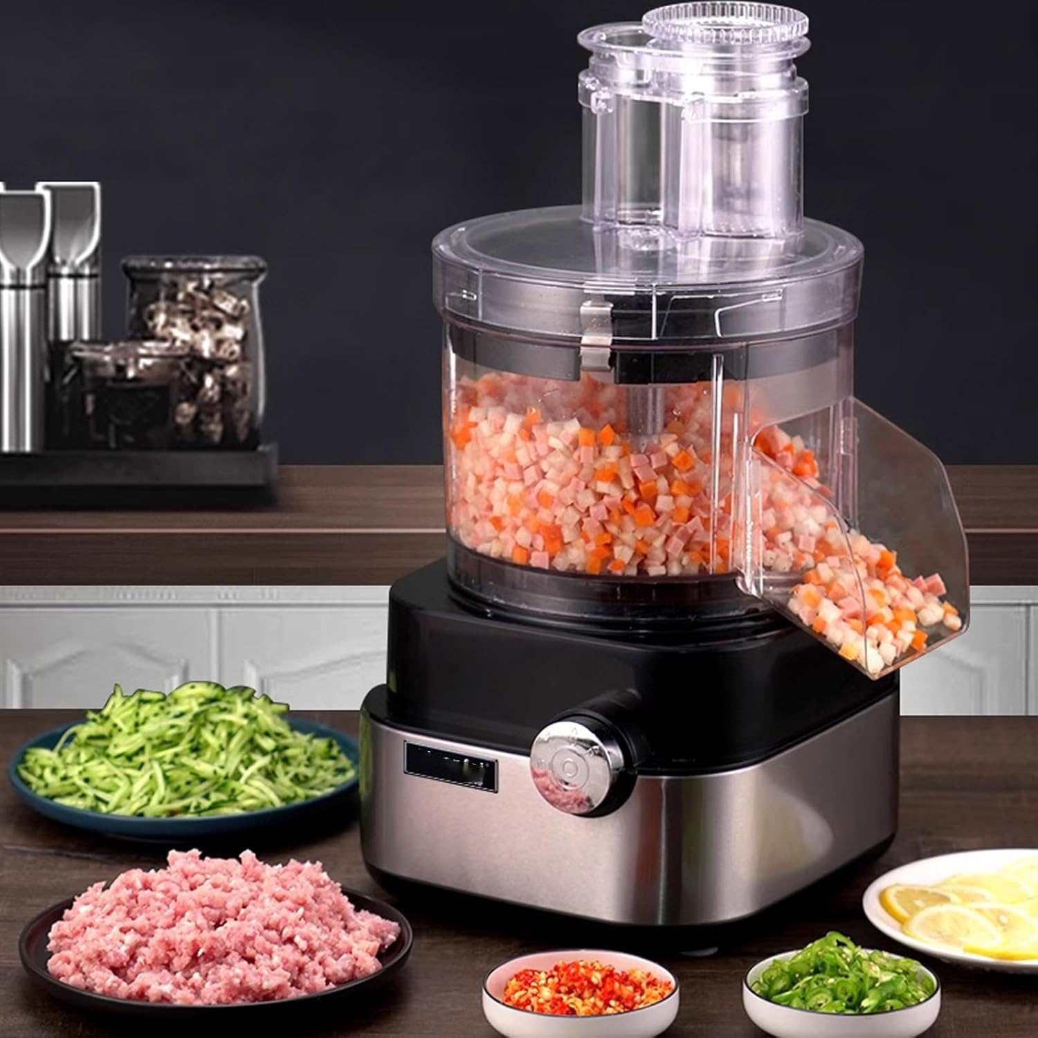 Elektryczna krajalnica do warzyw, wielofunkcyjny blender i rozdrabniacz żywności, duża pojemność 5 l do mięsa mielonego i krojonego, wydajne narzędzie kuchenne do szybkiego przygotowywania posiłków